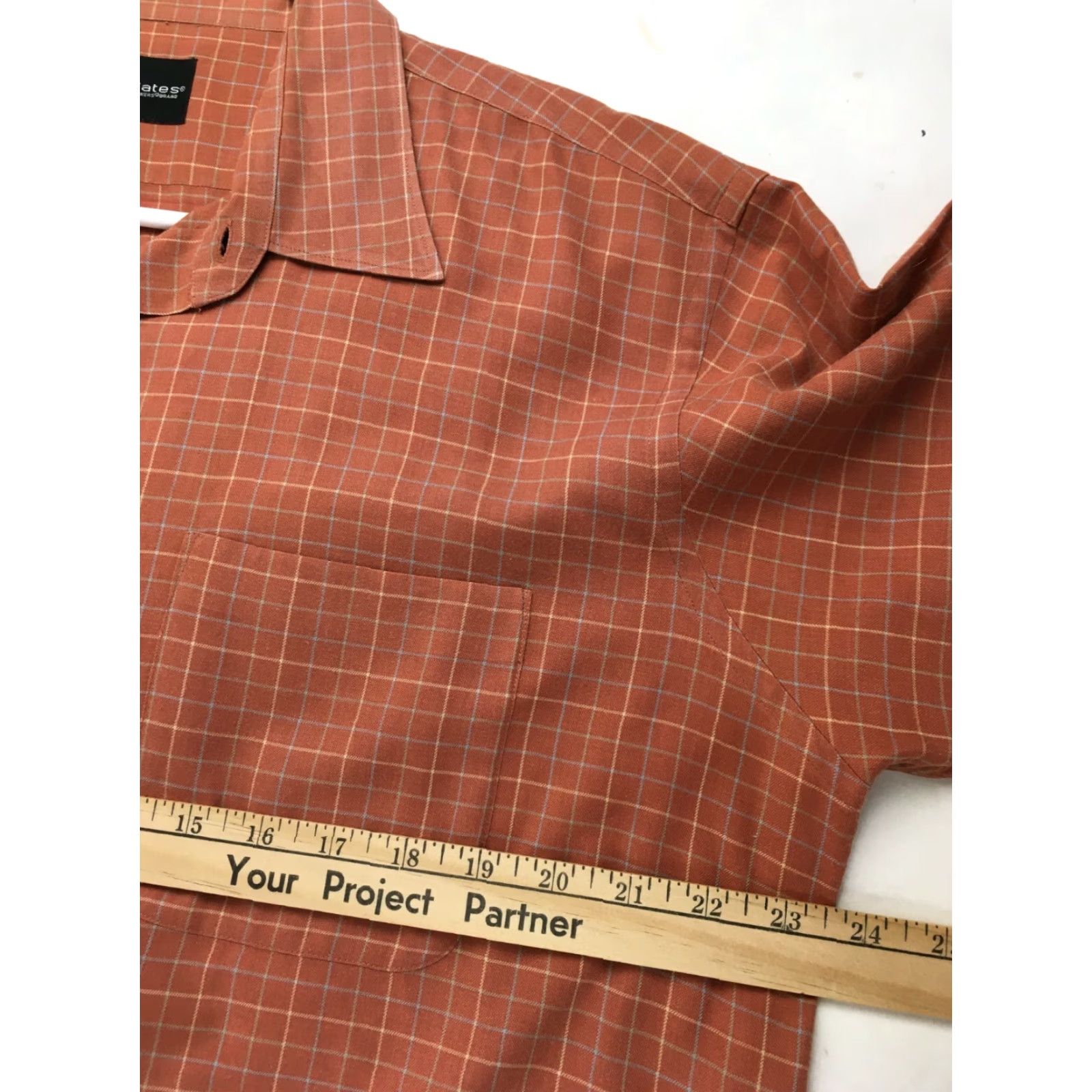 Vintage Slates Shirt Men's XL Button-Up Short Sleeve Check Pocket Reversible Care on Reverse Orange Cotton Polyester Size US XL / EU 56 / 4 - 4 Thumbnail