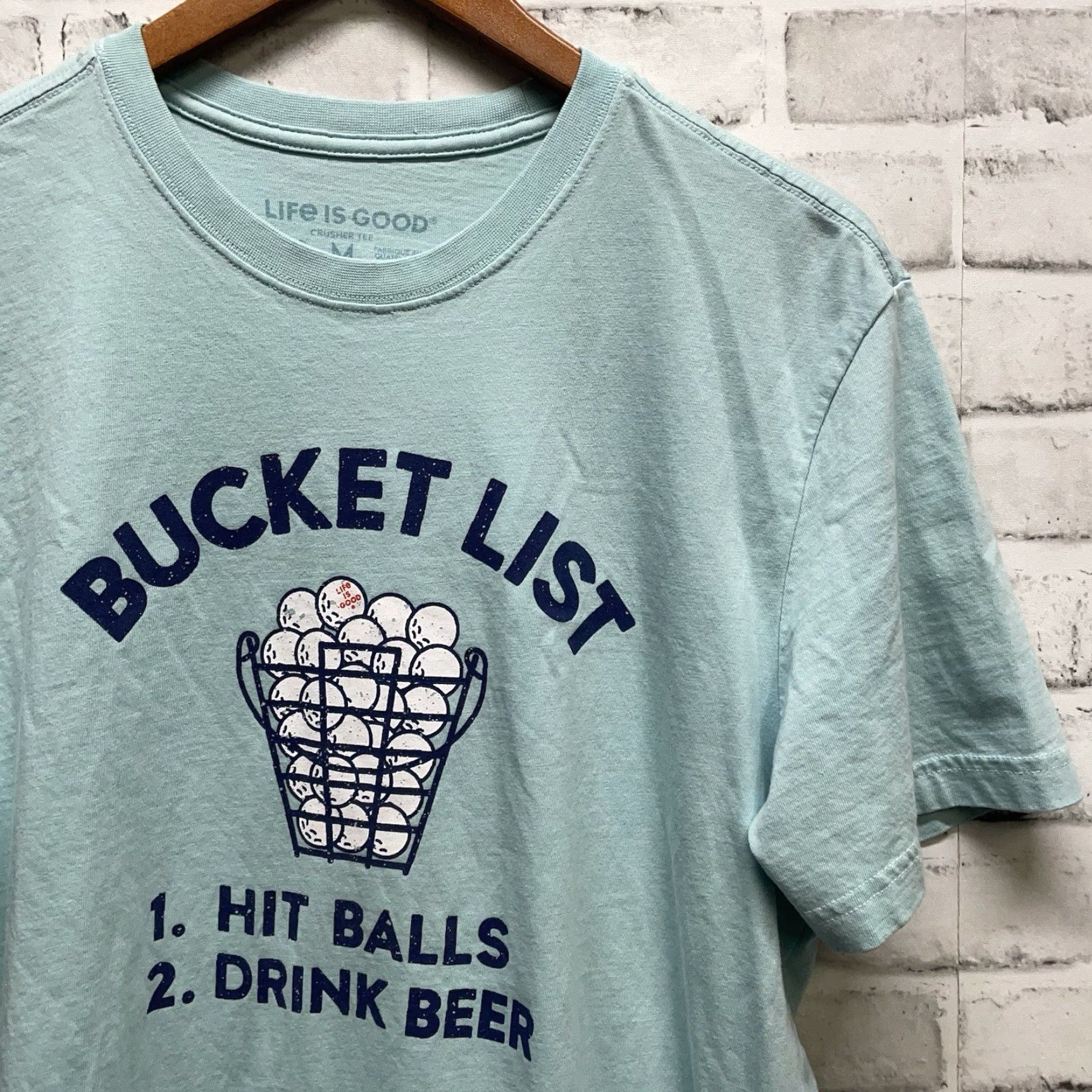 Life is Good Life Is Good Bucket List Blue Graphic Tee Mens M Shirt Size US M / EU 48-50 / 2 - 2 Thumbnail