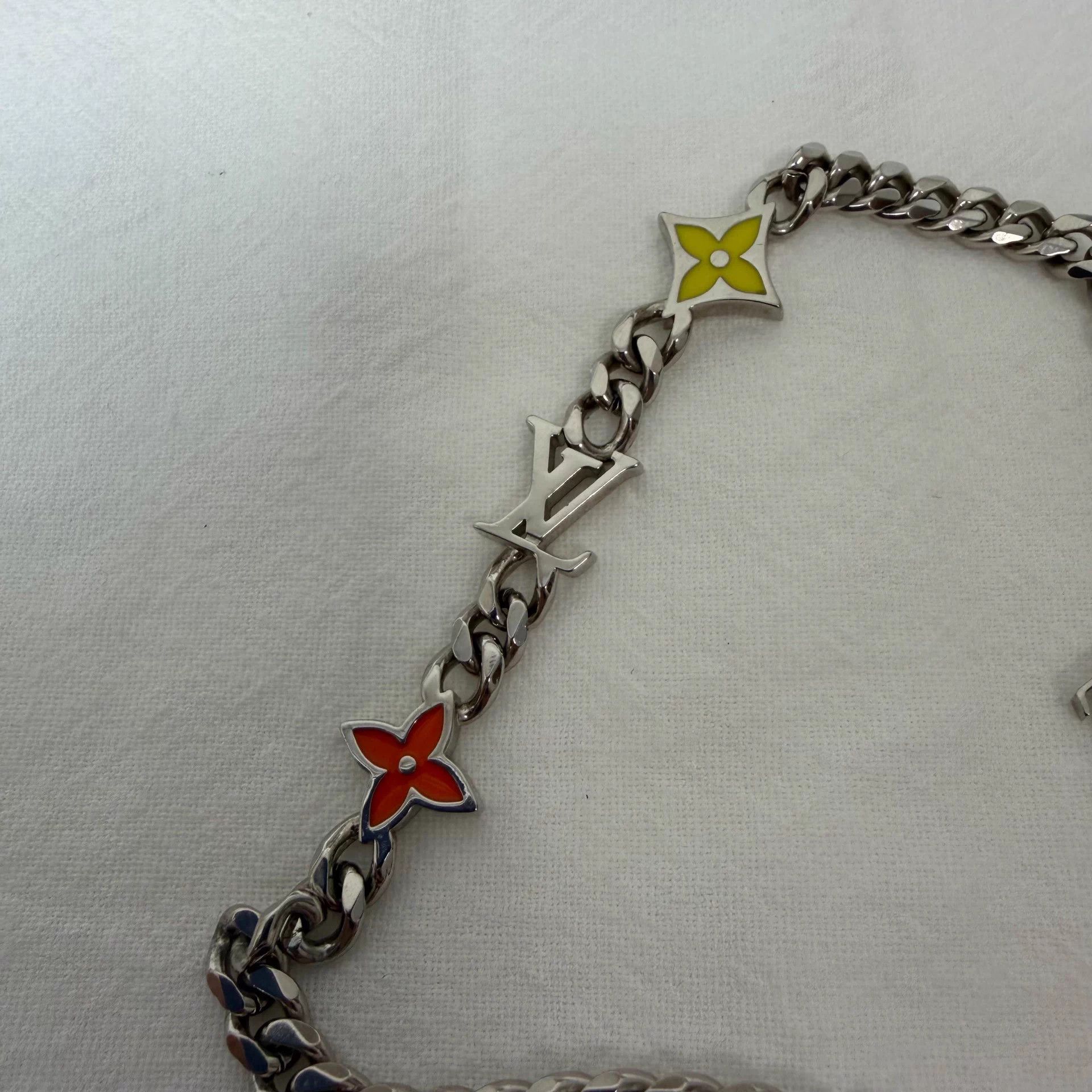 LOUIS VUITTON Monogram Floral Silver/Orange Bracelet