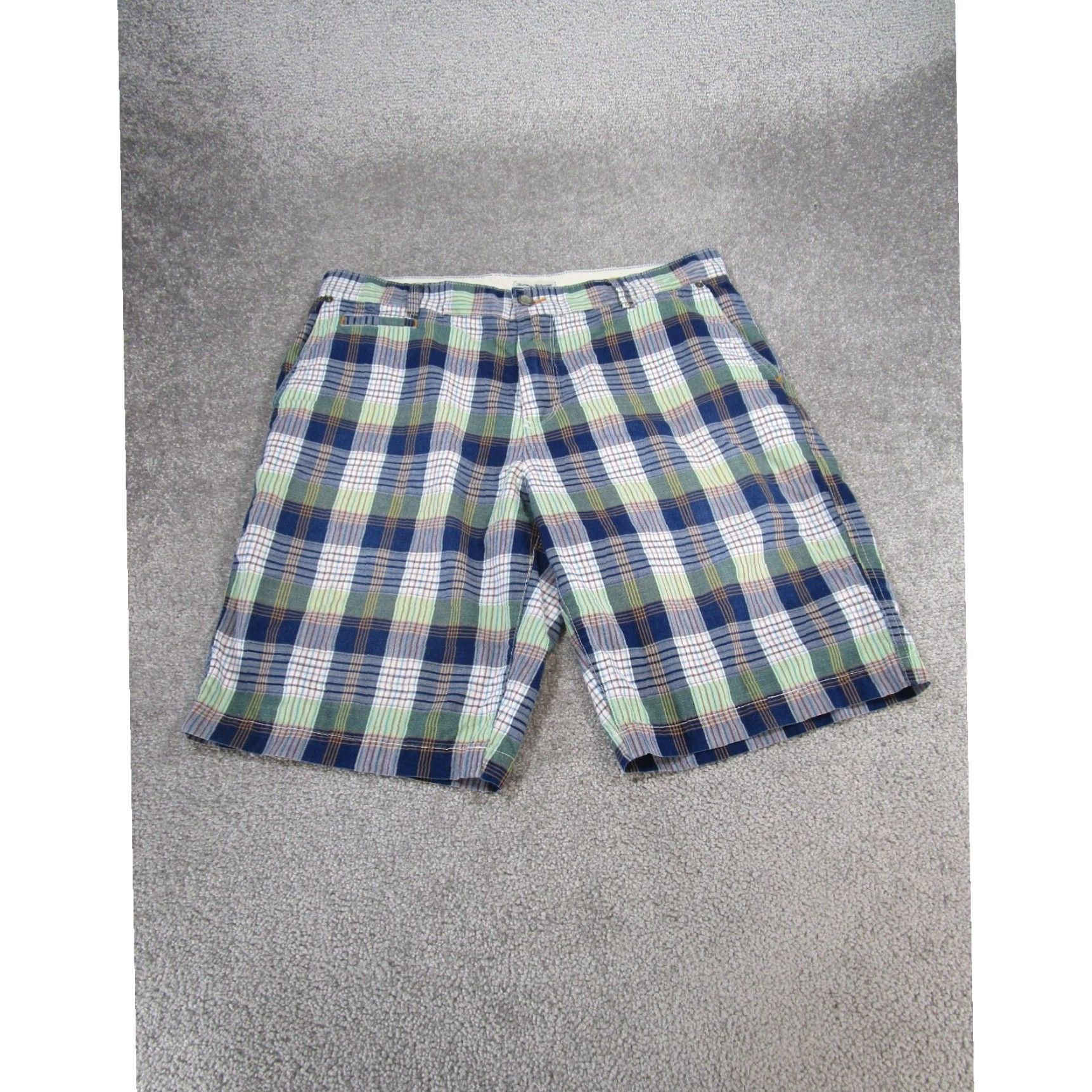 Tommy Bahama Tommy Bahama Mens Shorts 35 Extra Large XL Blue Green White Cotton Madras Plaid Size US 35 - 1 Thumbnail