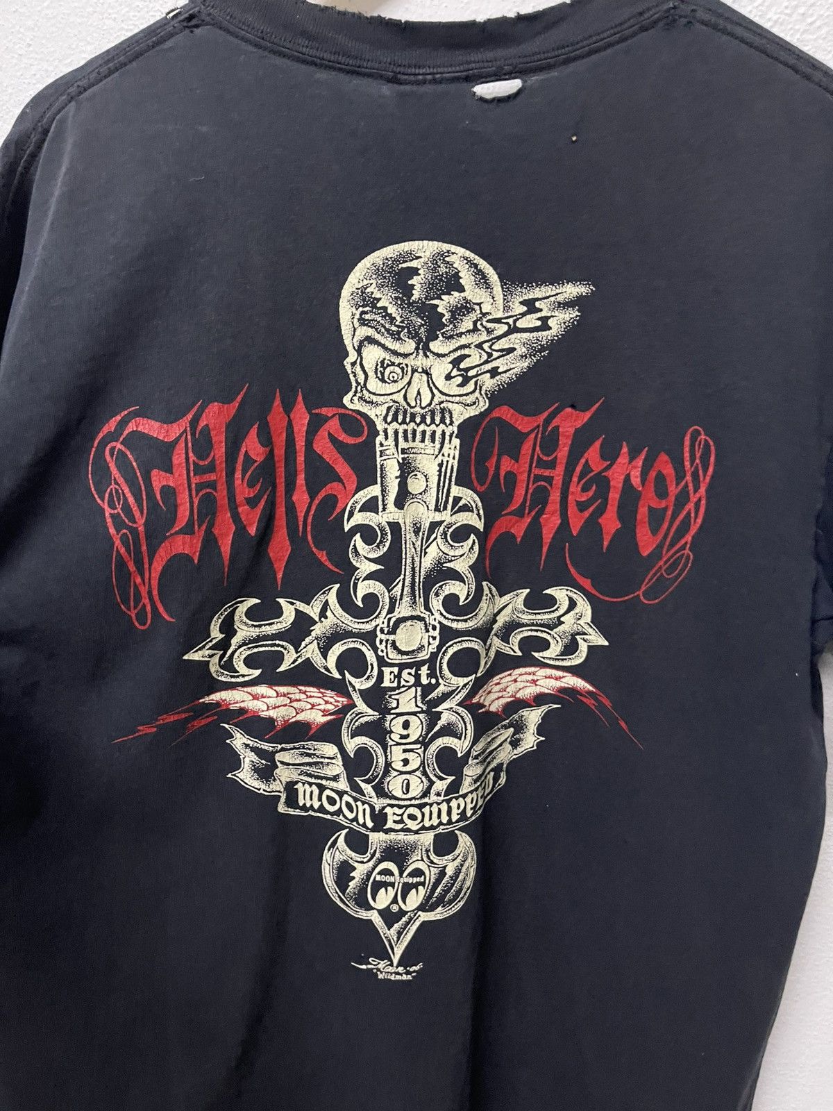 Other VINTAGE MOON EYES “WILDMAN” SKULL CROSS DISTRESSED SHIRT Size US L / EU 52-54 / 3 - 10 Thumbnail