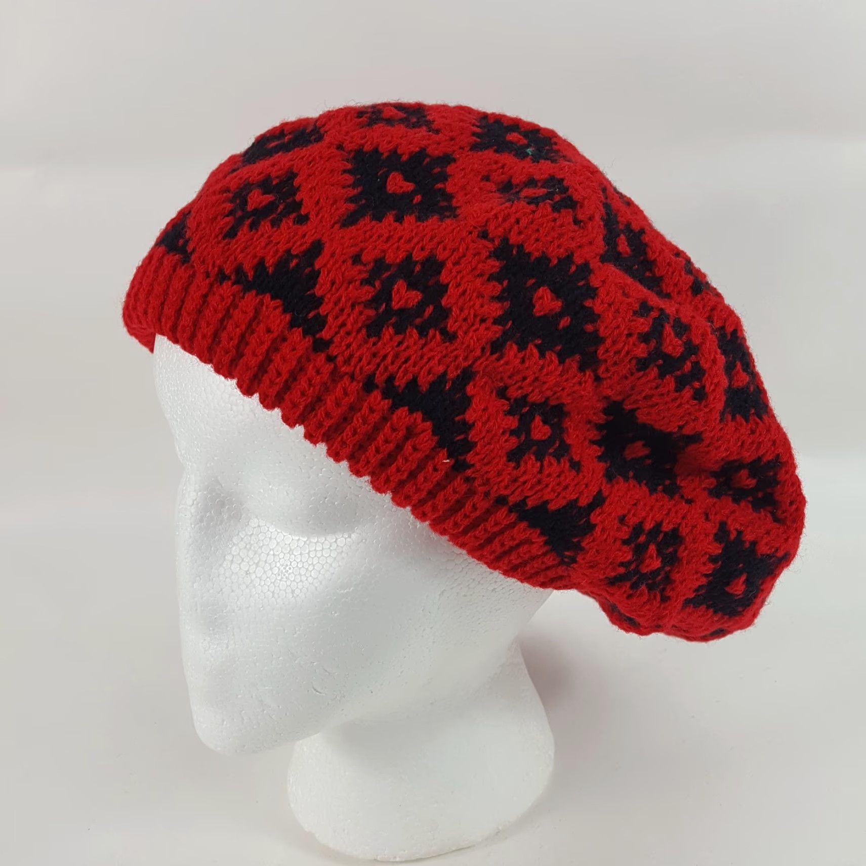 Vintage VINTAGE Vintage 80s Knit Wool Red Diamond French Beret Warm Winter Hat Womens One Size Size ONE SIZE - 3 Thumbnail