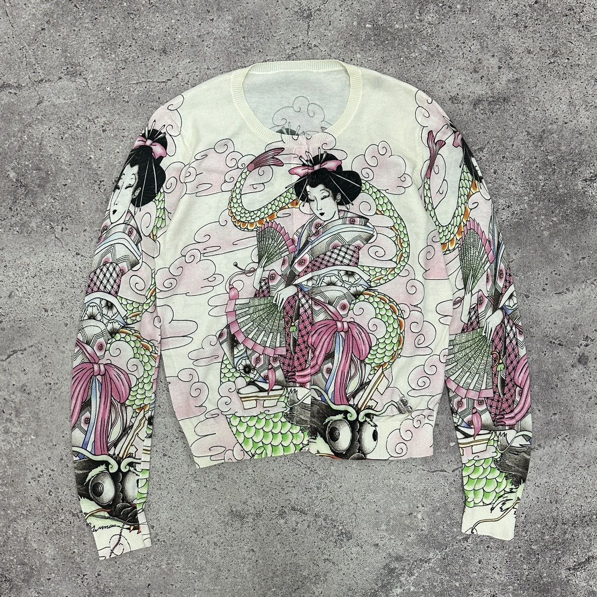Japanese Brand Vintage 00s Love Moschino Japanese Geisha AOP cardigan y2k Size S / US 4 / IT 40 - 1 Thumbnail