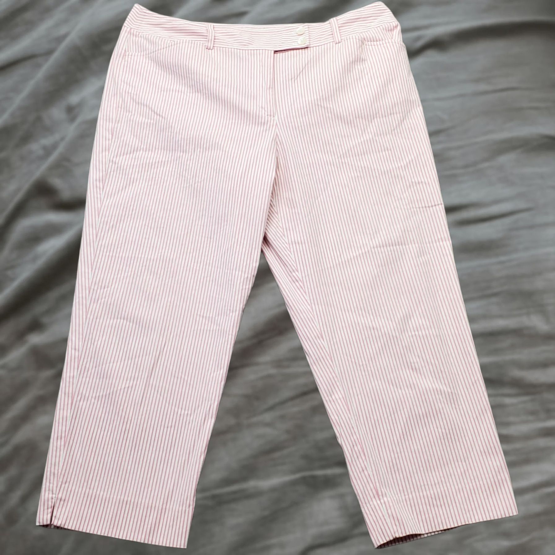 Jones New York Jones New York Cropped Pants Womens Size 16 Multicolor Striped Cotton Stretch Ankle Slit - Casual Workwear, Regular, Inseam 24.25" Size 38" / US 16 / IT 52 - 1 Thumbnail