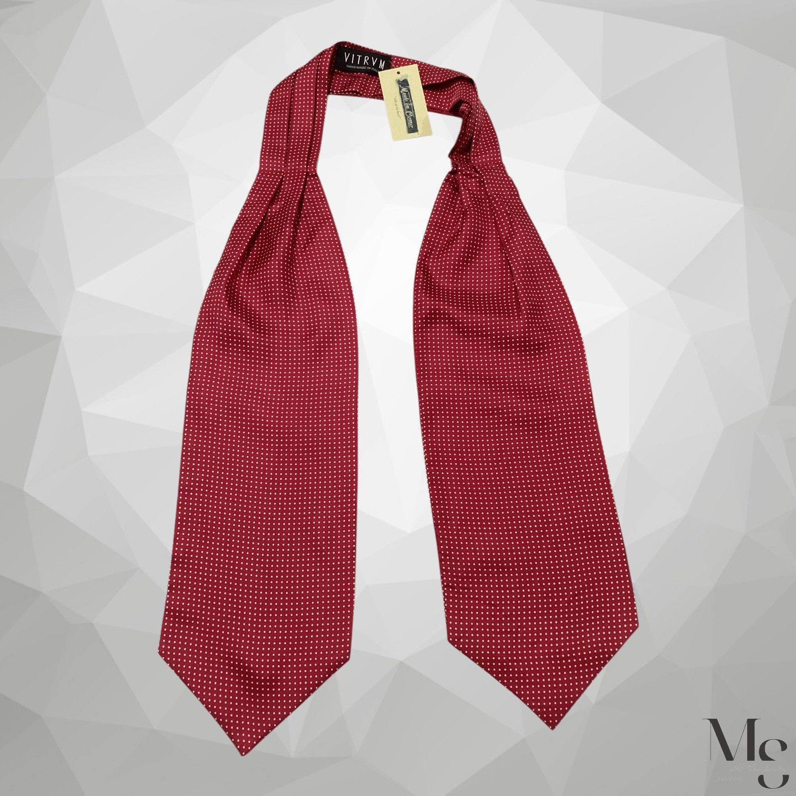 Designer VITRVM Red Polka Dot Silk ASCOT CRAVAT Hand Made In Italy 5 Size ONE SIZE - 2 Thumbnail