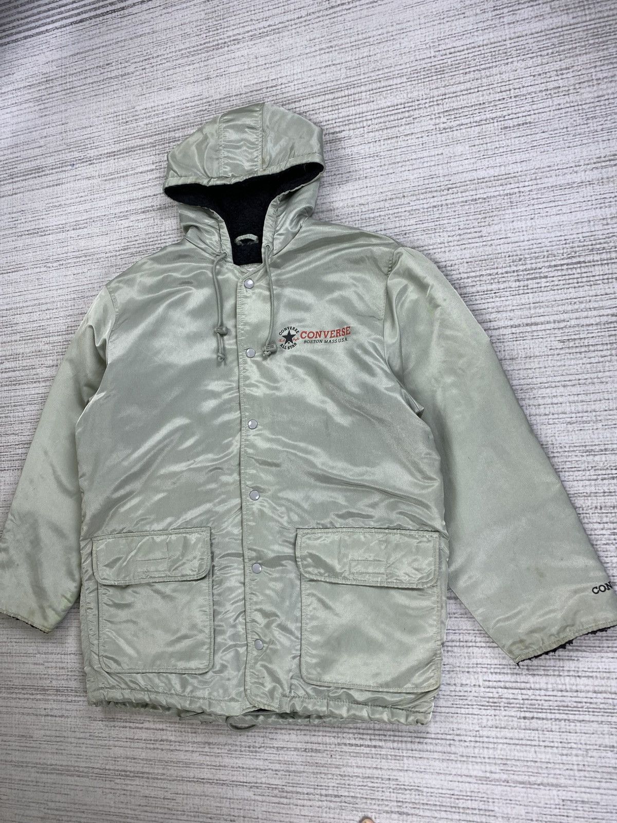 Converse × Japanese Brand × Vintage Vintage 90s Converse Big Logo Lined Sherpa Hoodie Jacket Size US L / EU 52-54 / 3 - 4 Thumbnail