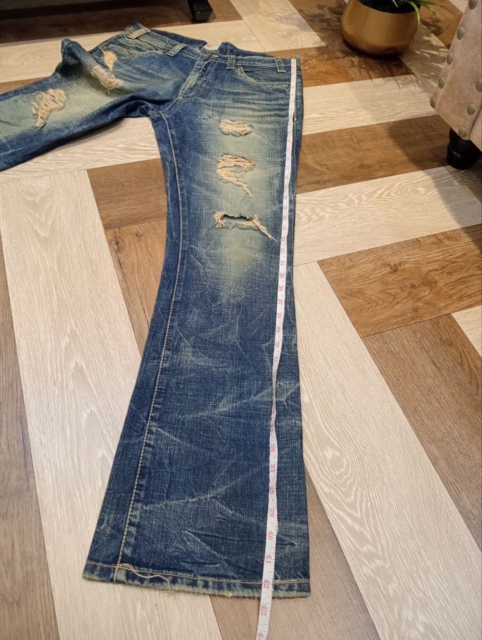 If Six Was Nine OZZ FIRST PINBALL BLUE DISTRESSED FLARED PANTS Size US 32 / EU 48 - 16 Thumbnail