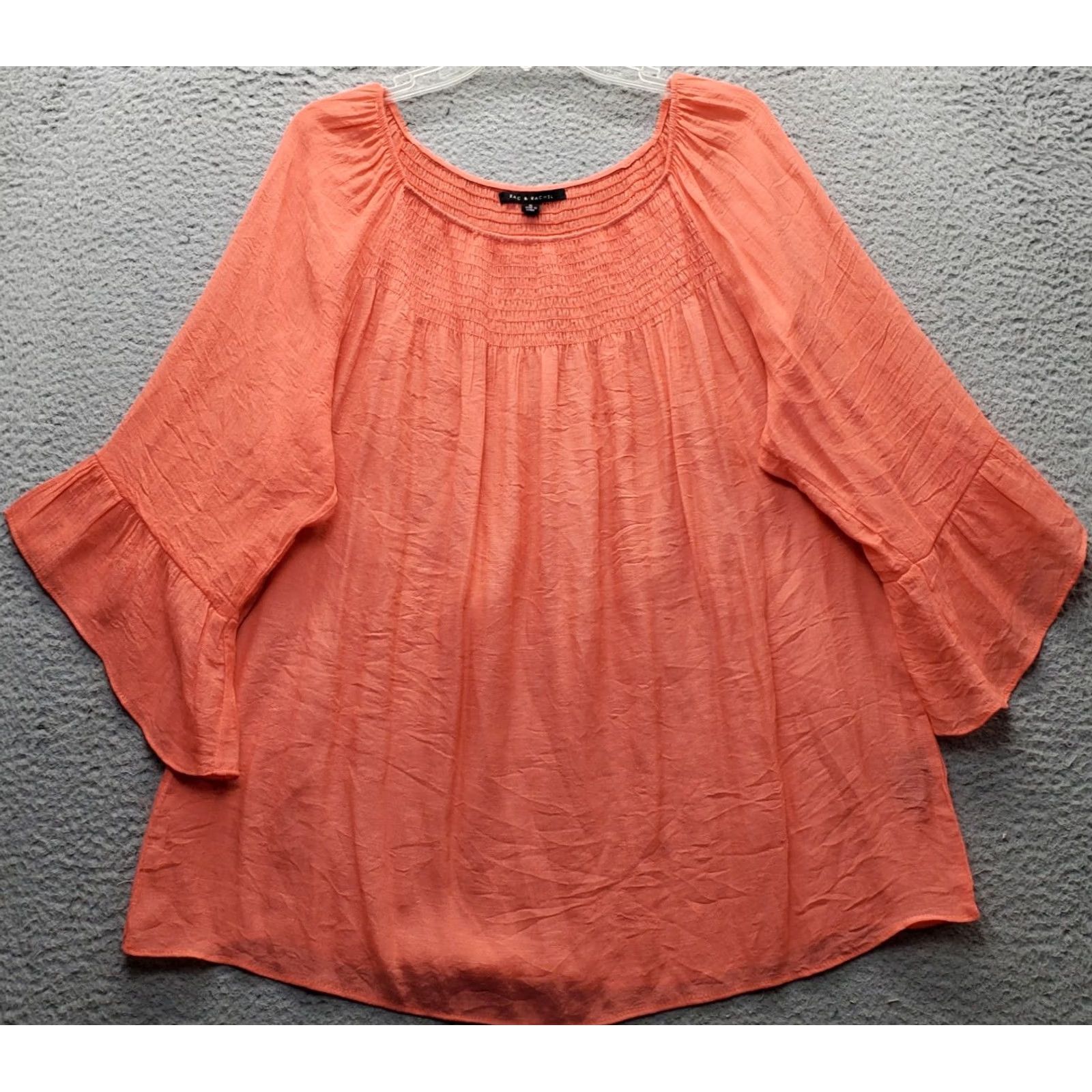 Vintage Zac & Rachel Womens XL Orange Flutter Sleeve Blouse Top - Boho Smocked Detail Shirt Size XL / US 12-14 / IT 48-50 - 2 Thumbnail