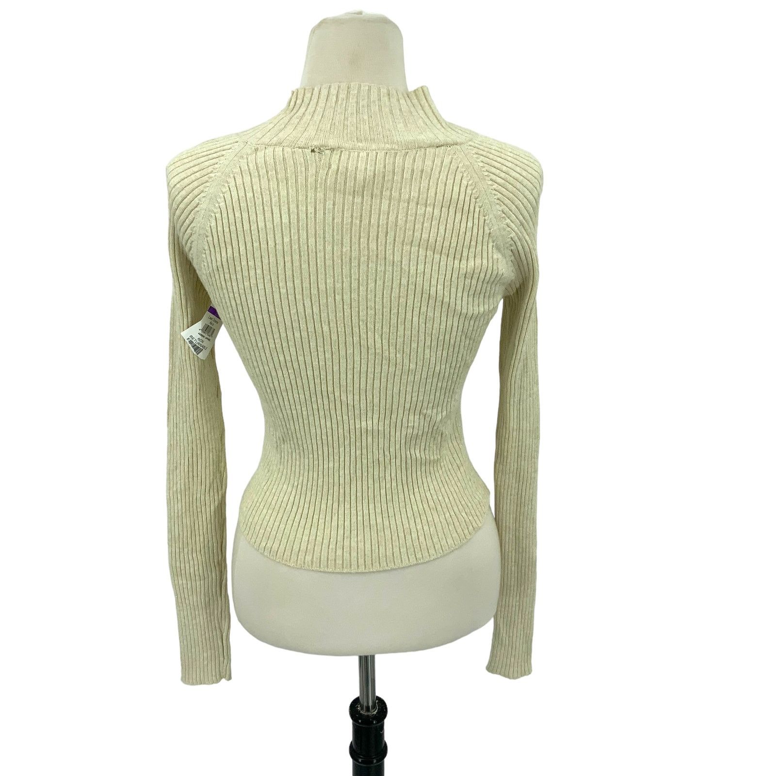 Other Open Edit Ivory Sparkle Cutout Sweater Medium NWOT $59 MSRP Size M / US 6-8 / IT 42-44 - 8 Thumbnail