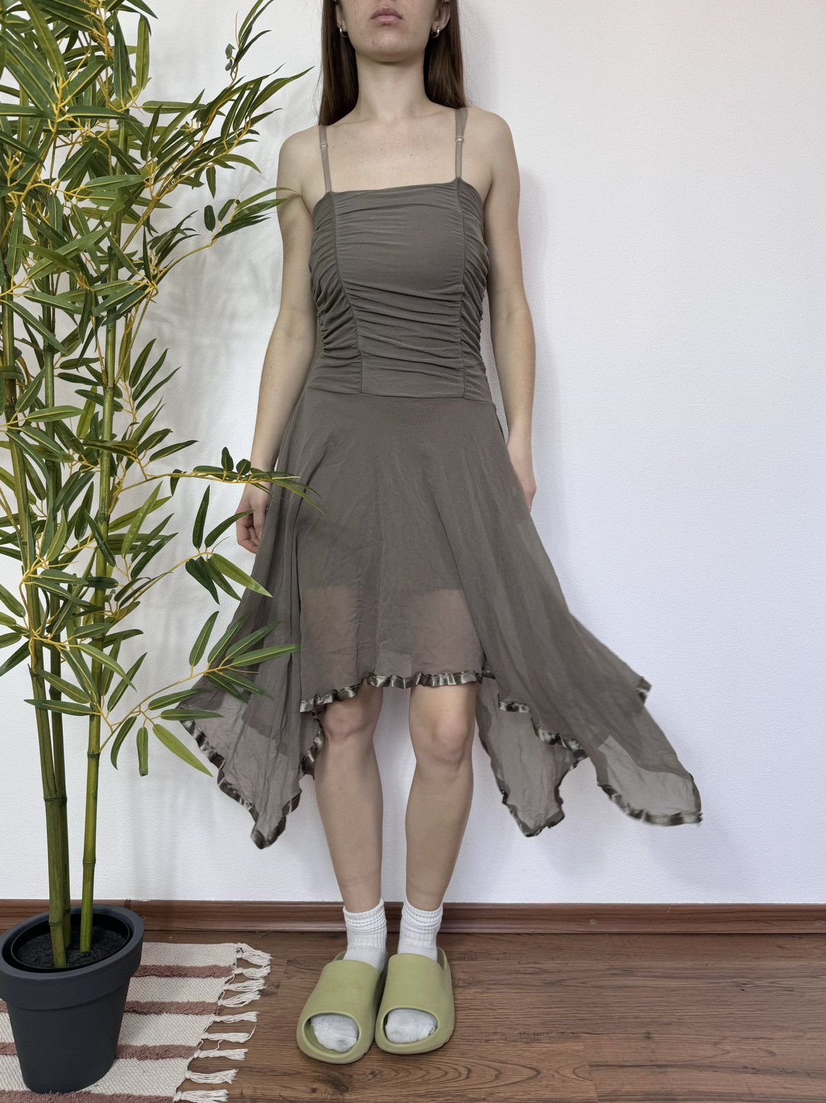 image of Avant Garde x Vintage 2000S Ruches Mesh Dress in Brown, Women's (Size Small)