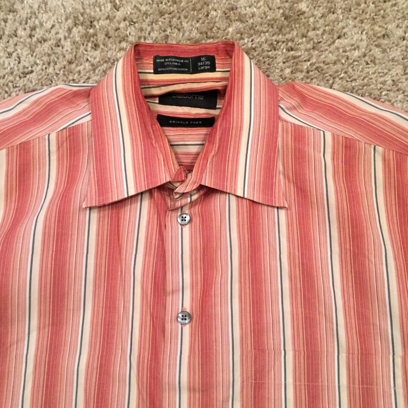Liz Claiborne Claiborne Shirt Mens Large Orange Striped Long Sleeve Button-Up Size US L / EU 52-54 / 3 - 3 Thumbnail