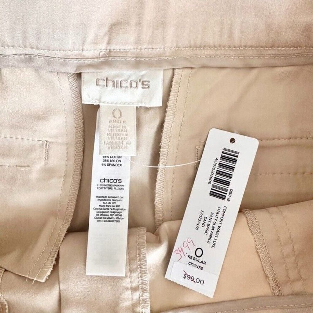 Other Chicos Slim Ankle Utility Pants S Comfort Waist Luxe Beige Size 28" / US 6 / IT 42 - 8 Thumbnail