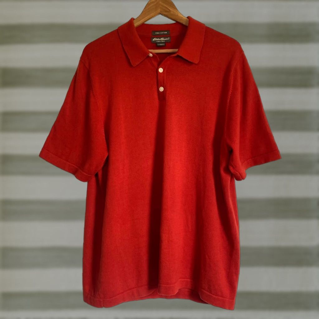 Eddie Bauer VINTAGE Eddie Bauer Polo Shirt Men’s Knit Pima Cotton Made in UK Sz L Red Short Sleeve Collared 100% Pima Cotton Classic Preppy Vintage Mens Polo Size US L / EU 52-54 / 3 - 1 Thumbnail