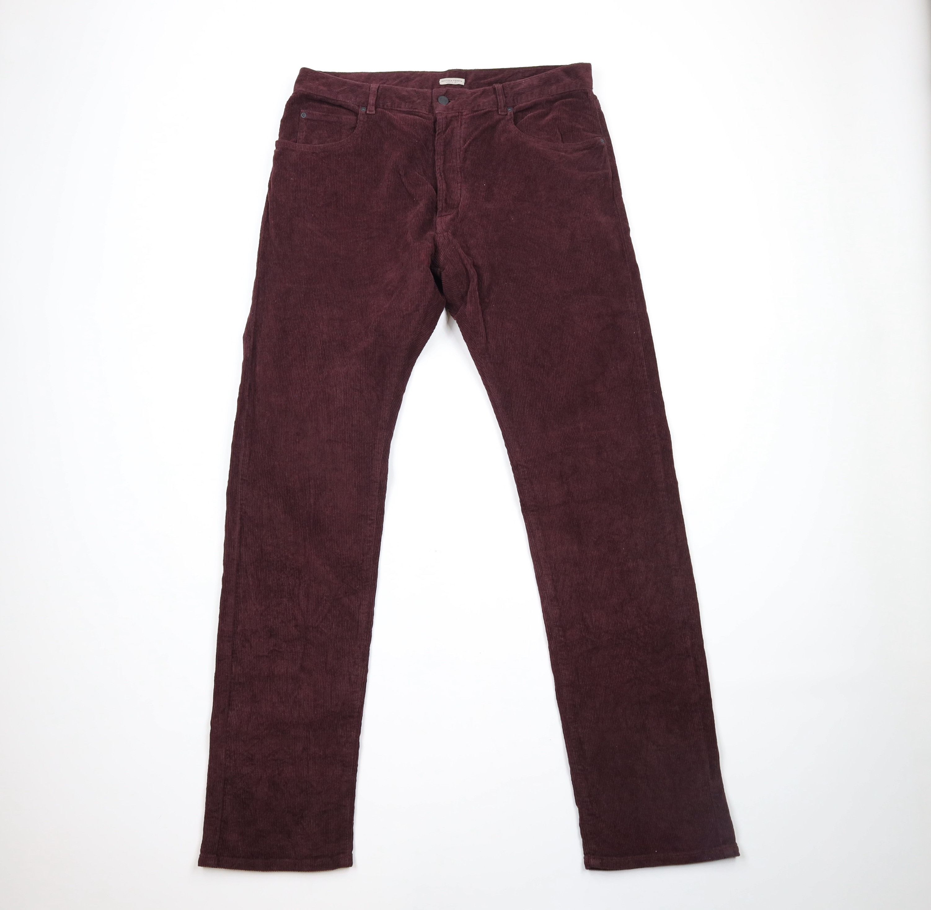 image of Bottega Veneta Leg Button Fly Corduroy Chino Pants Maroon in Red, Men's (Size 36)
