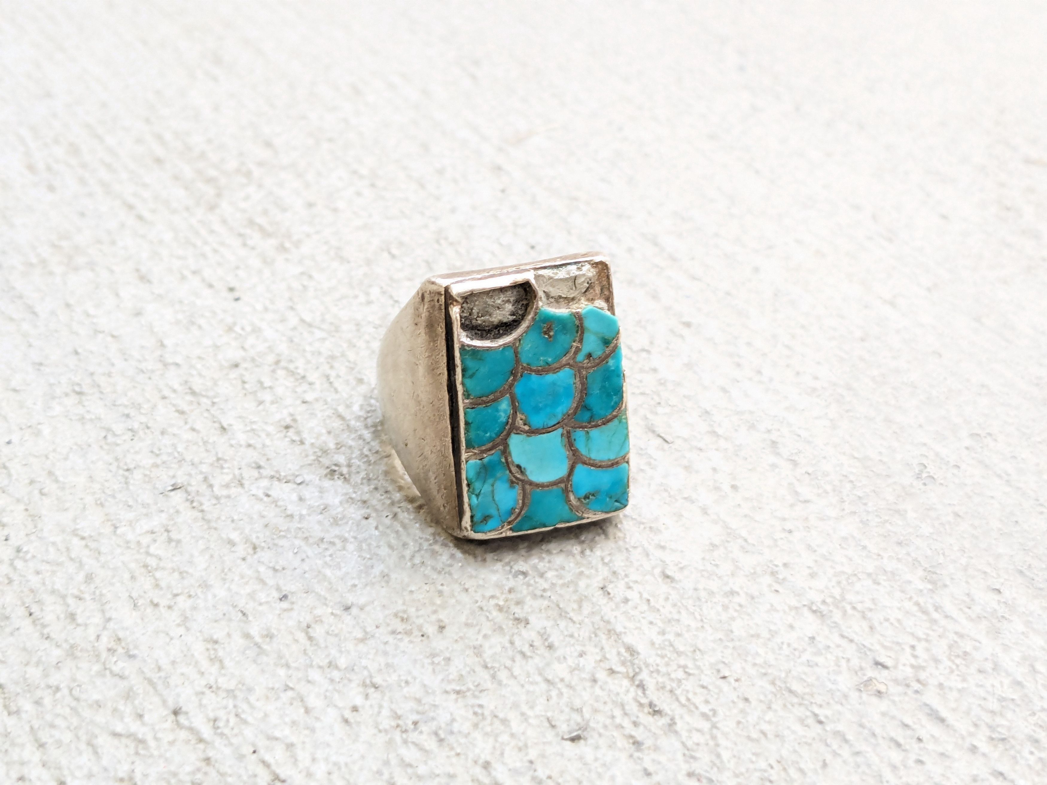 Other Vintage Sterling Silver Ring 11.5 Turquoise Rectangle Modern Size ONE SIZE - 1 Thumbnail