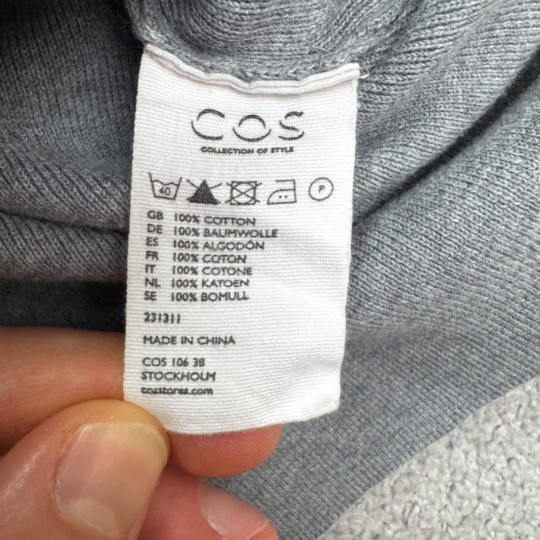 Cos COS Sweater Dress Womens XS Gray White Striped Short Sleeve Knit Midi Casual Stretch Size XS / US 0-2 / IT 36-38 - 7 Thumbnail