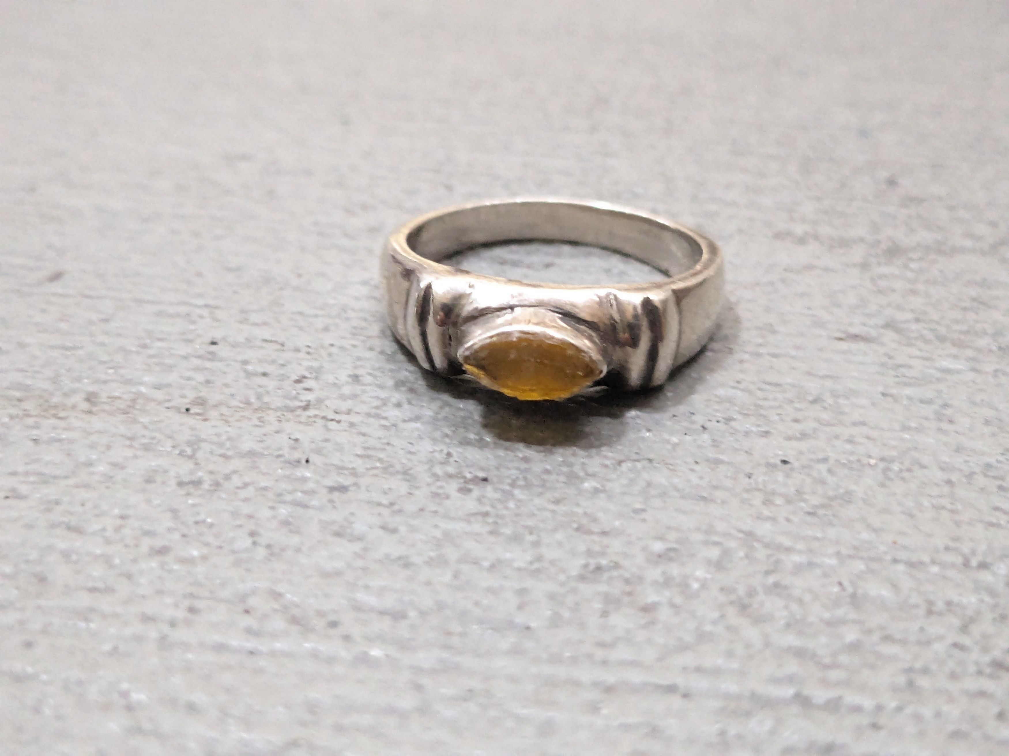 Jewelry Vintage Sterling Silver Ring 8.75 Marquise Yellow Glass Size ONE SIZE - 3 Thumbnail