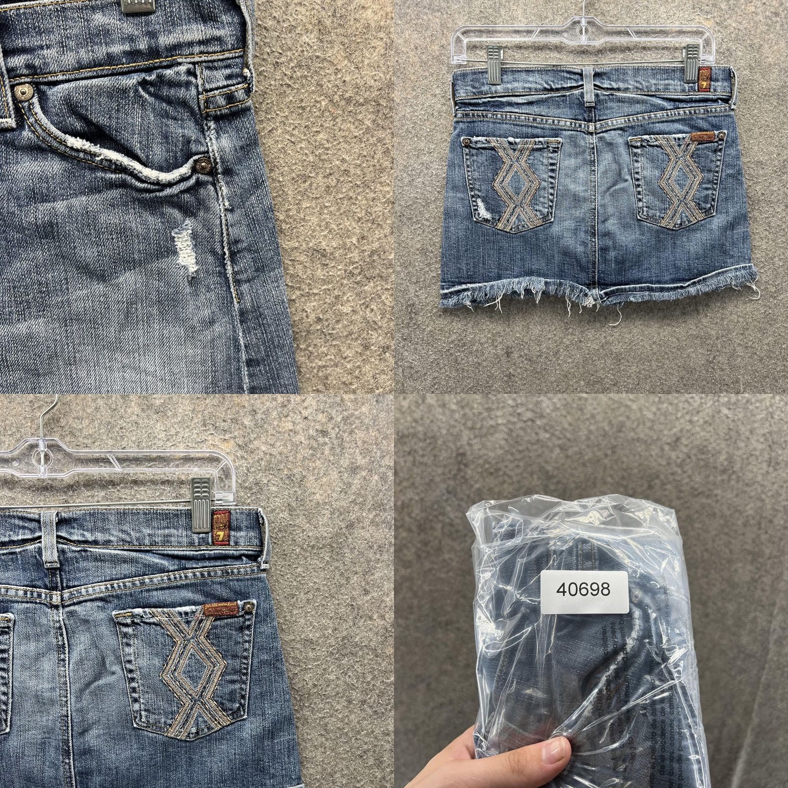 7 For All Mankind VINTAGE 7 For All Mankind Skirt Womens 26 Blue Denim Frayed Raw Hem Stretch Mini Size 26" / US 2 / IT 38 - 8 Thumbnail