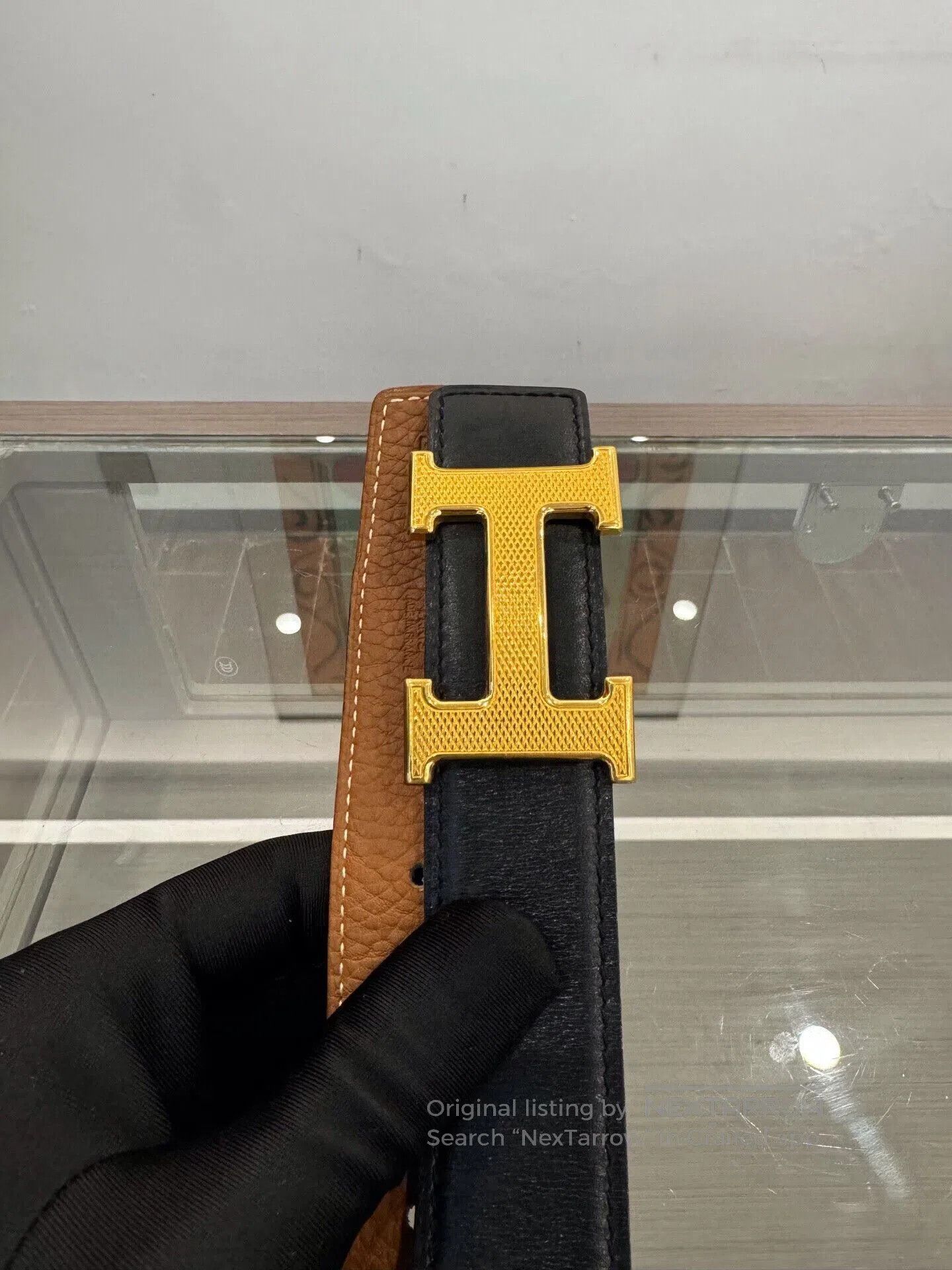 Hermes Hermes Black Brown H Buckle Gold Belt. Size ONE SIZE - 2 Thumbnail
