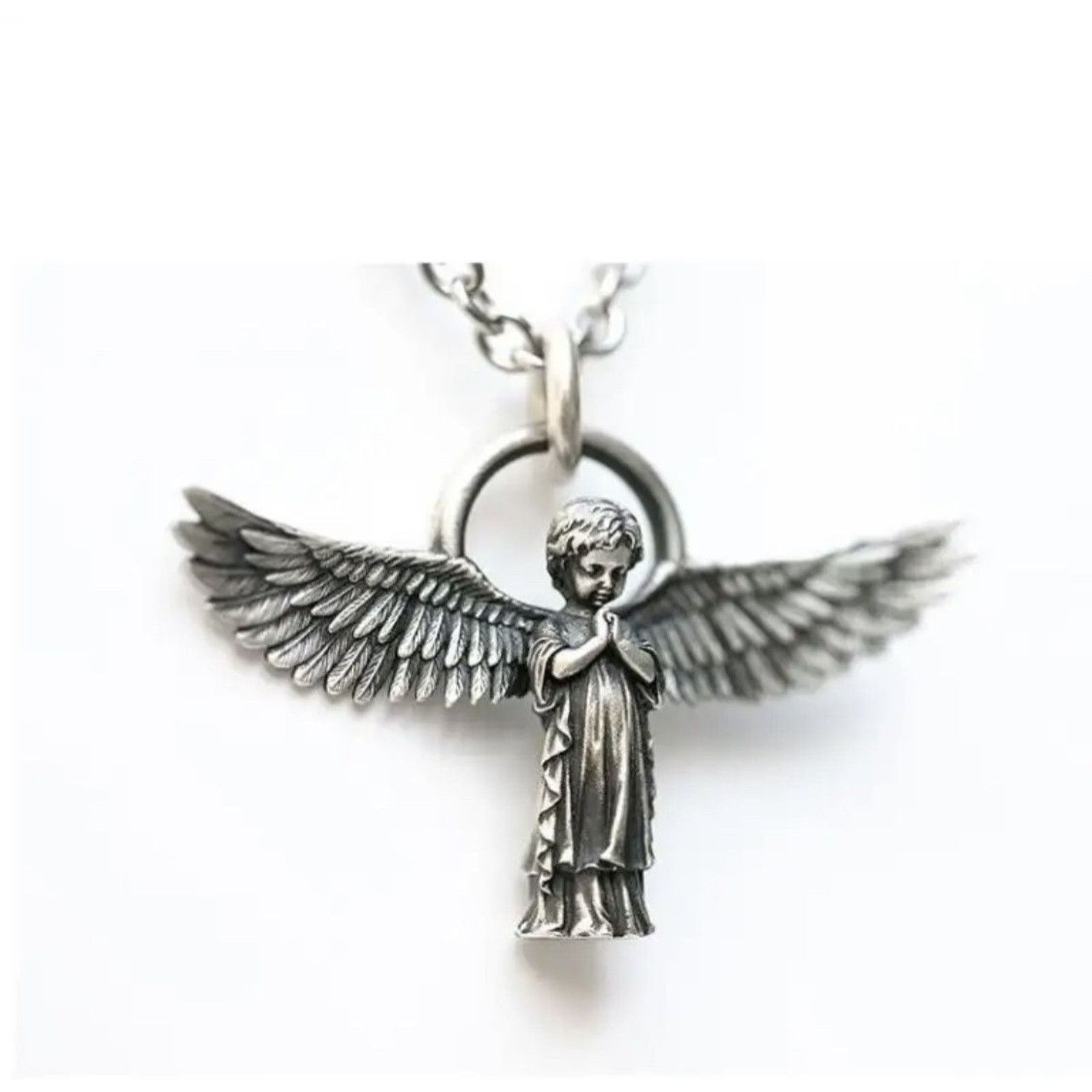 Jewelry Angel Necklace Punk Chain Y2K in Silver, Men's