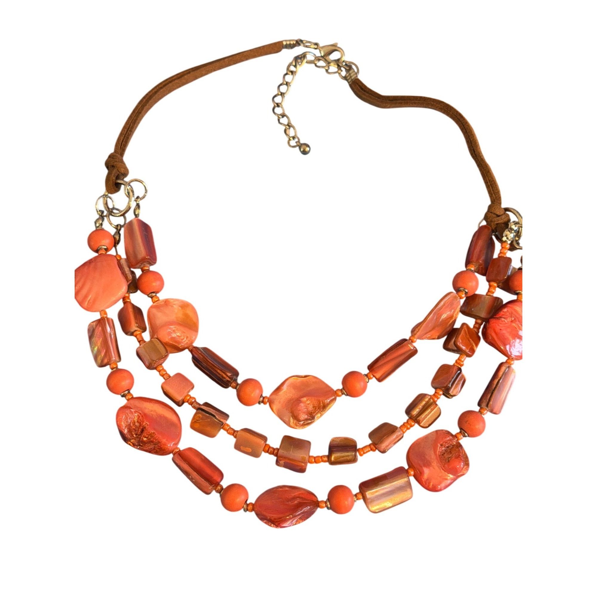 Other Vintage Peach Coral Dyed Shell Beads Necklace Leather Cord S Size ONE SIZE - 1 Thumbnail