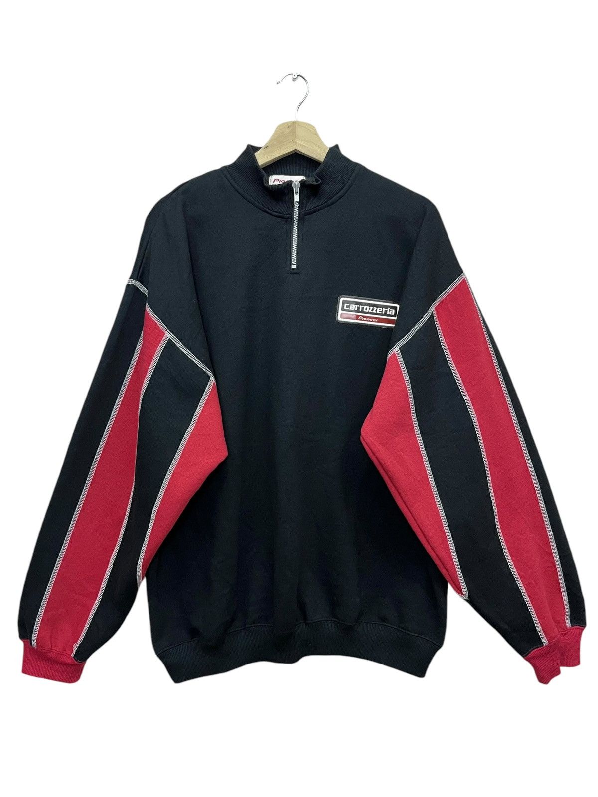 Lad Musician 🎶RARE 90's CARROZZERIA PIONEER Japan Stripe Sleeves Sweater Size US L / EU 52-54 / 3 - 2 Thumbnail
