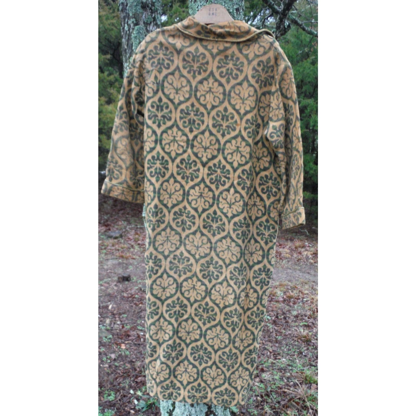 Vintage VINTAGE Womens Heavy Cotton Fleur De Lis Robe Green Marble Buttons Size Large Size ONE SIZE - 3 Thumbnail