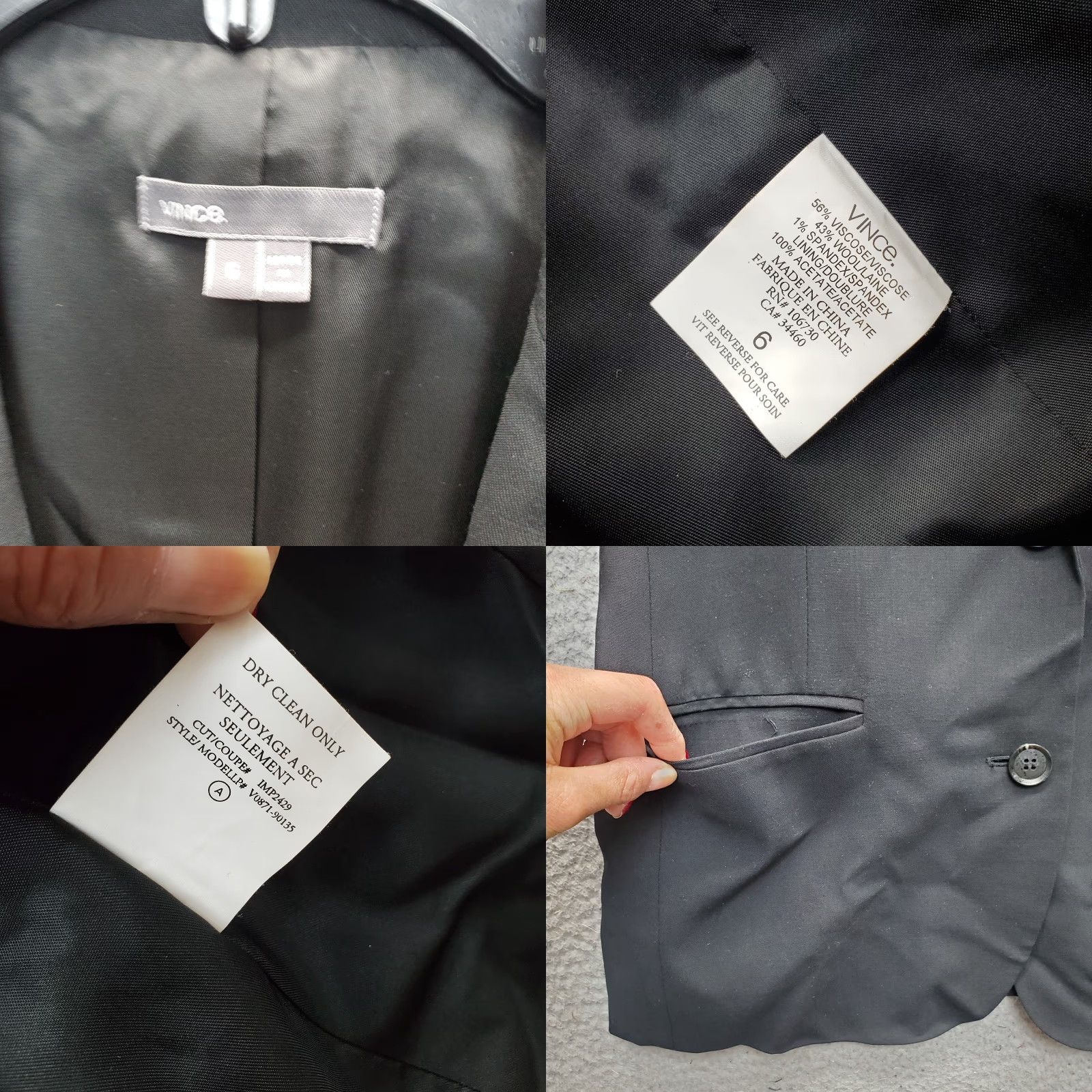 Vince Vince Womens Blazer Jacket 6 Black Notch Lapel Single Breasted Formal Oxford Shirt Dress? Size M / US 6-8 / IT 42-44 - 8 Thumbnail