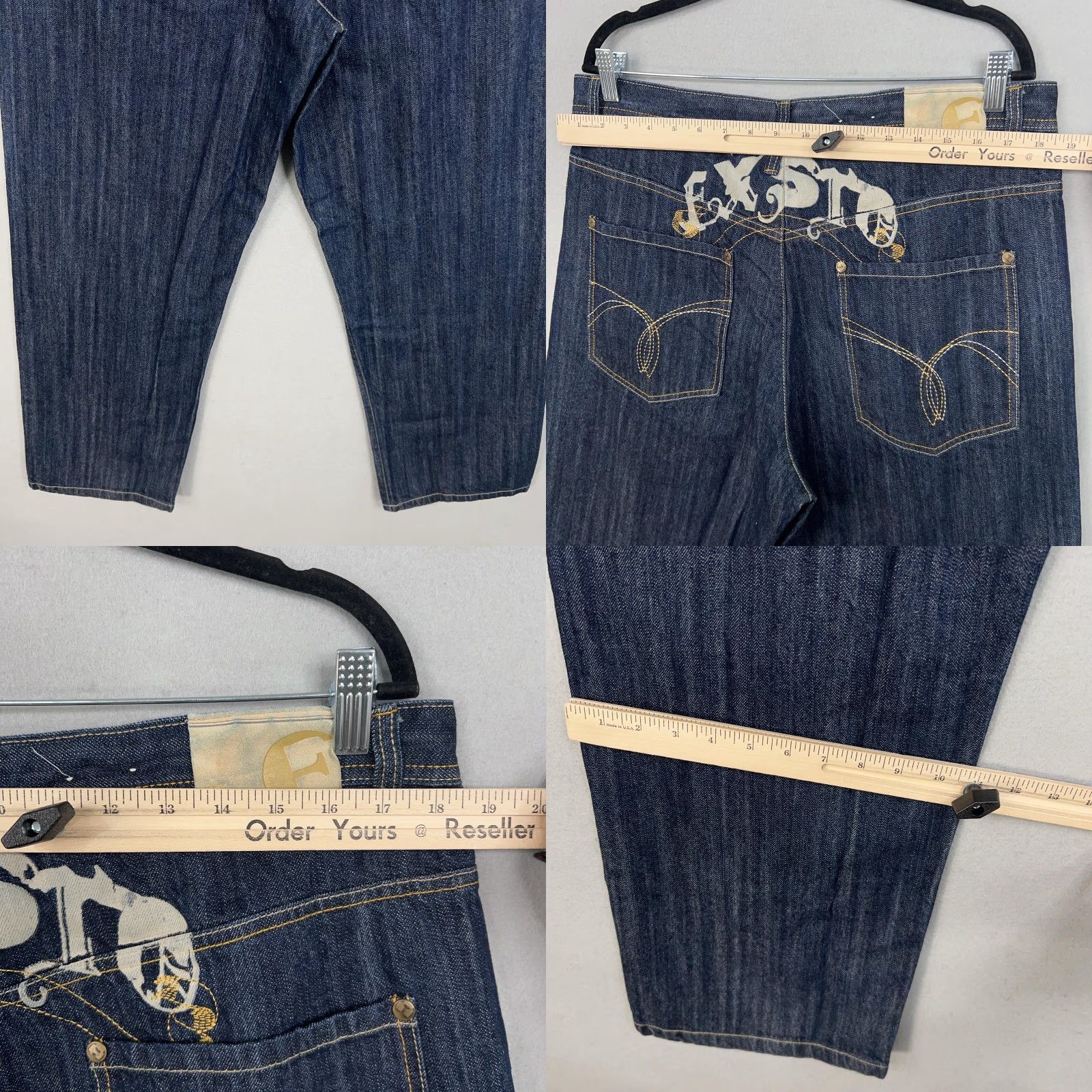 Denime Exsto Jeans Mens 36 Dark Wash Denim Straight Leg Baggy Logo Back Graphic Skater Size US 36 / EU 52 - 8 Thumbnail