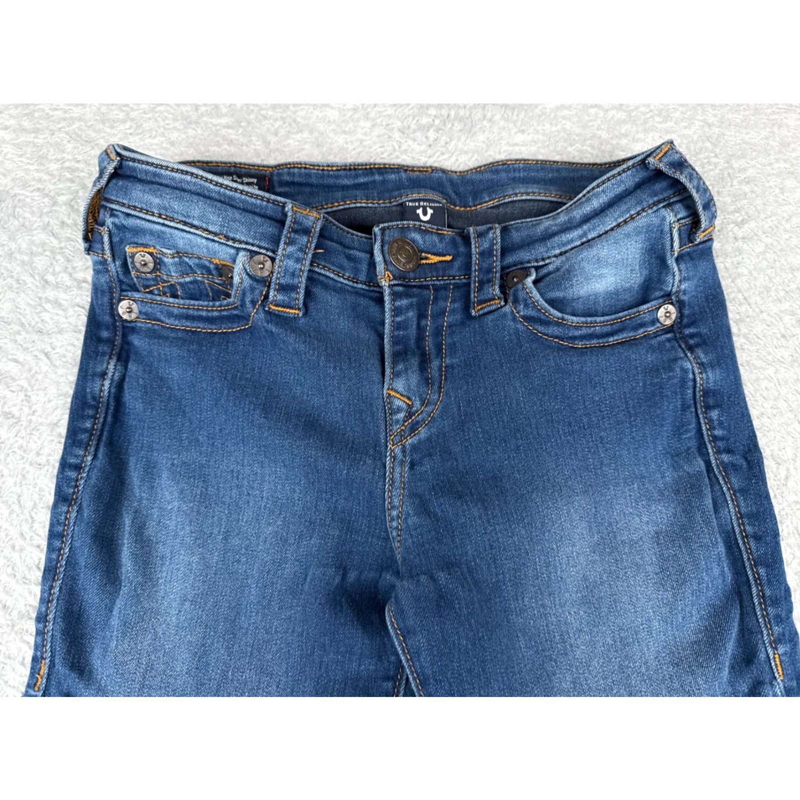 True Religion True Religion Jeans Women 27 Blue Denim Mid Rise Super Skinny Med Wash Low 26x28 Size 27" / US 4 / IT 40 - 4 Thumbnail