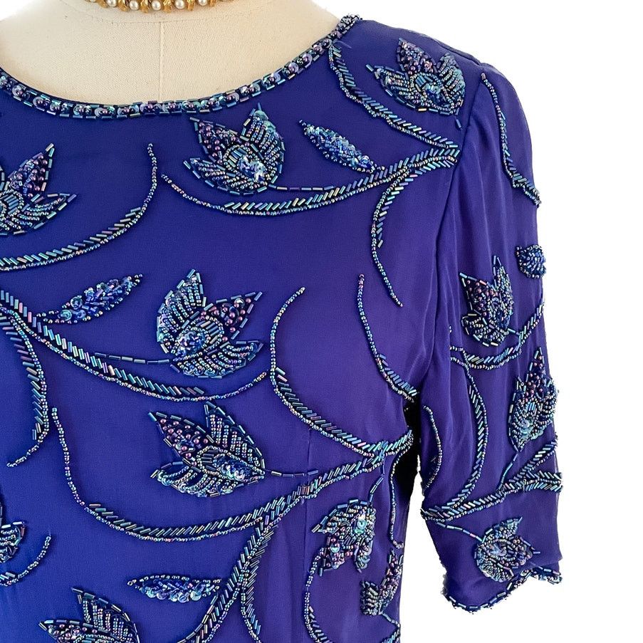 Vintage Vintage 100% silk floral beaded scalloped hem blouse S Size S / US 4 / IT 40 - 4 Thumbnail