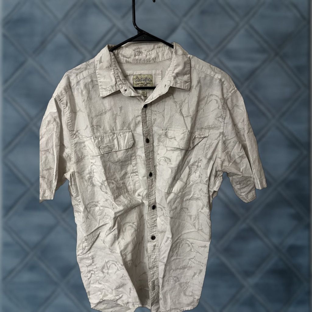 Vintage VINTAGE Cabela's Shirt Mens L White Fish Print Short Sleeve Button-Up, Breathable, Pockets, Casual Outdoor Fishing Size US L / EU 52-54 / 3 - 1 Thumbnail