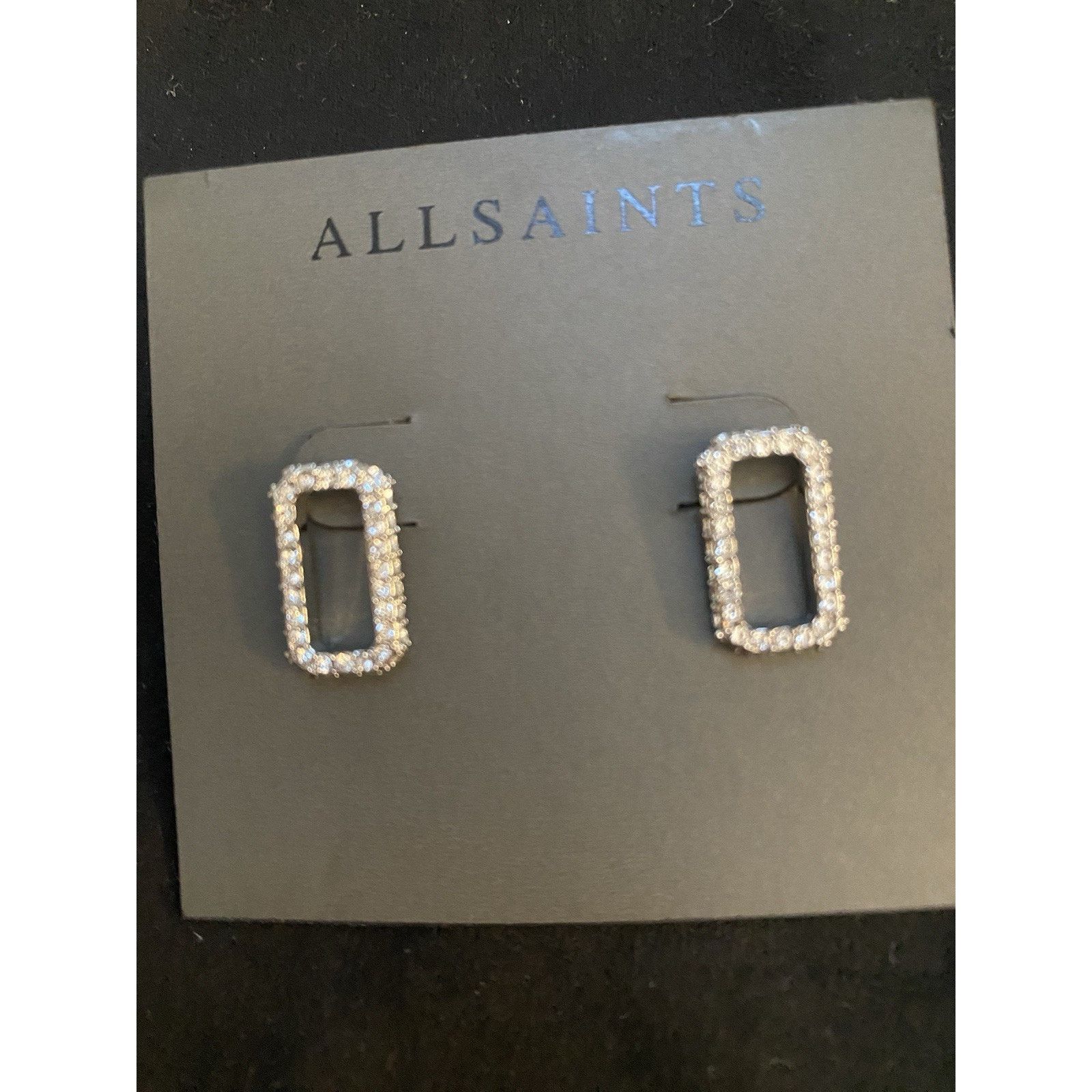 Allsaints All Saints Silver tone Rectangle Sparkle post earrings Size ONE SIZE - 2 Thumbnail