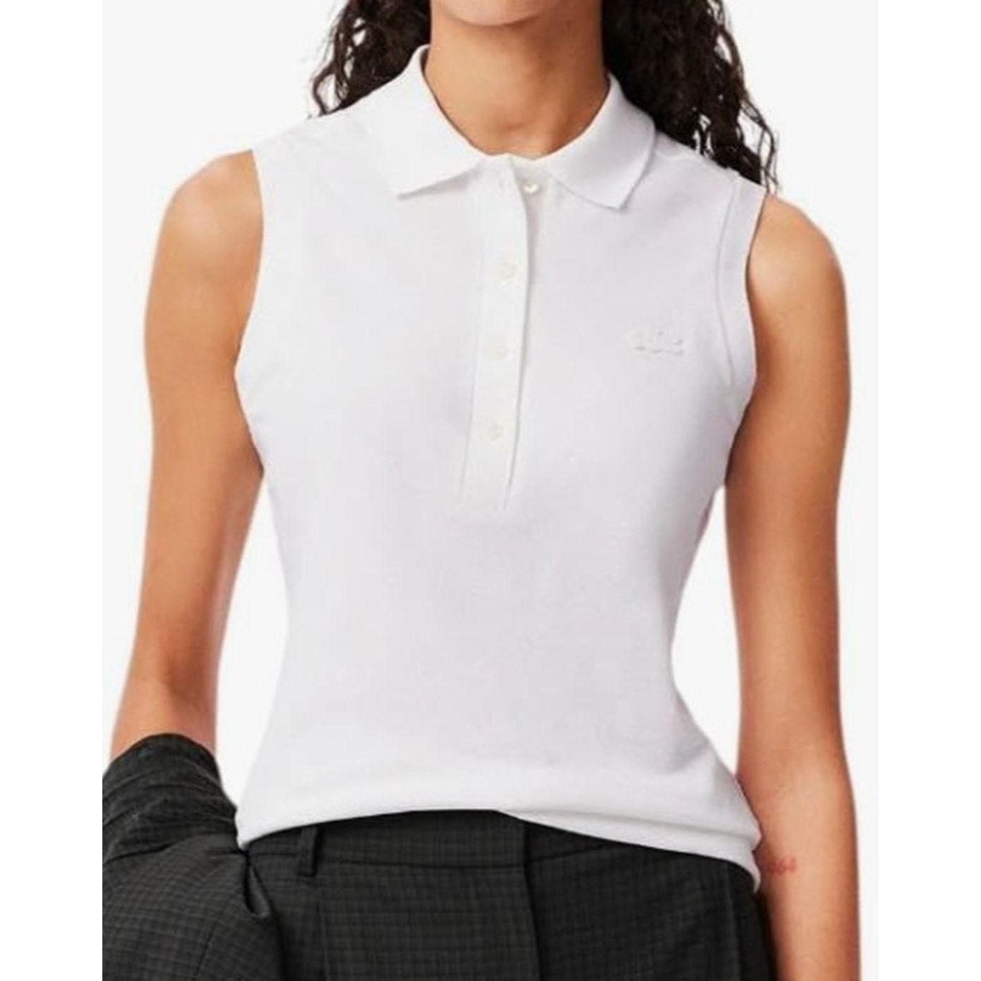 Lacoste Lacoste Women's Sleeveless Slim Fit Stretch Polo White, 12 Size XL / US 12-14 / IT 48-50 - 4 Thumbnail