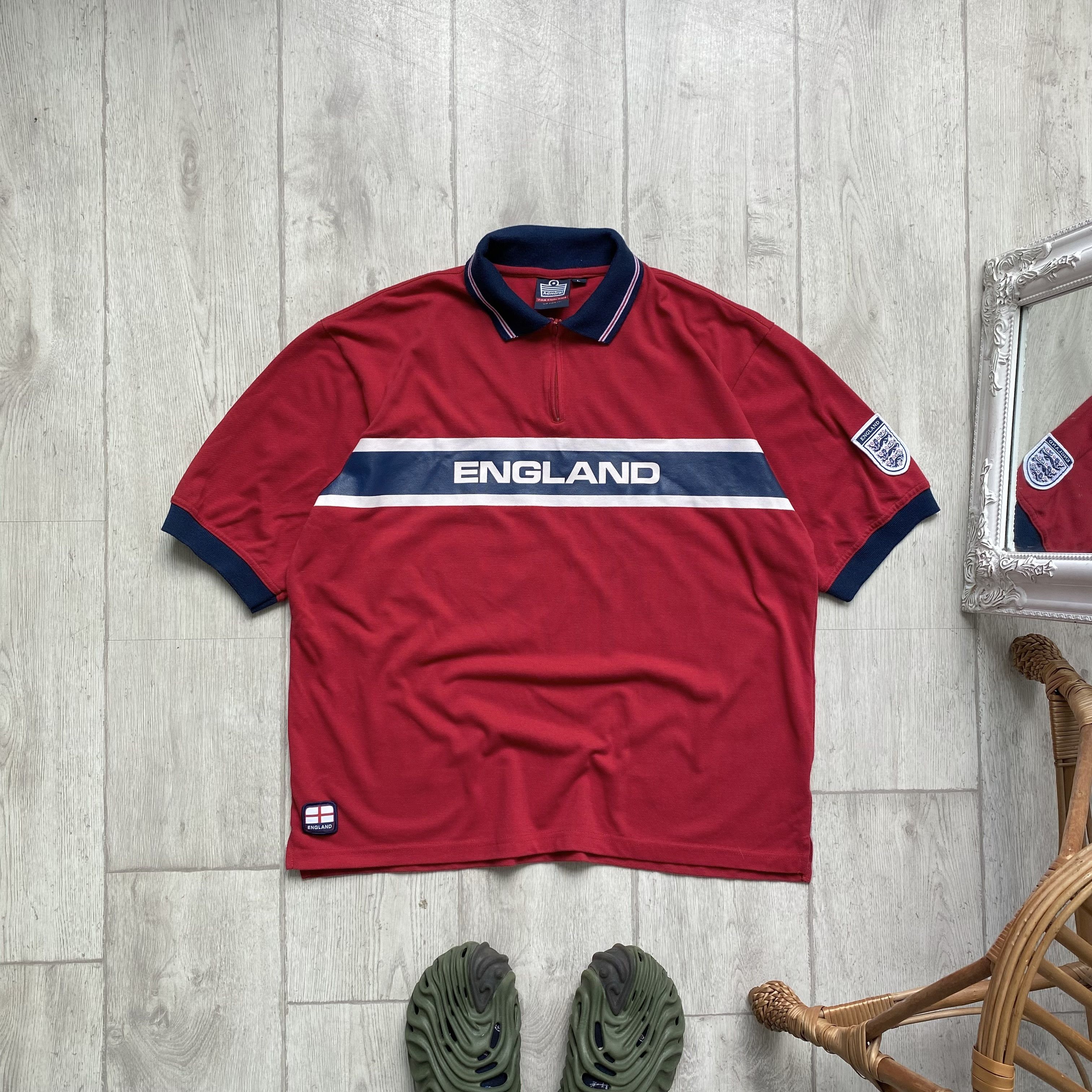Reebok ⚽️ Vintage 90s England Union Soccer Boxy Polo Jersey Admiral Size US L / EU 52-54 / 3 - 1 Thumbnail