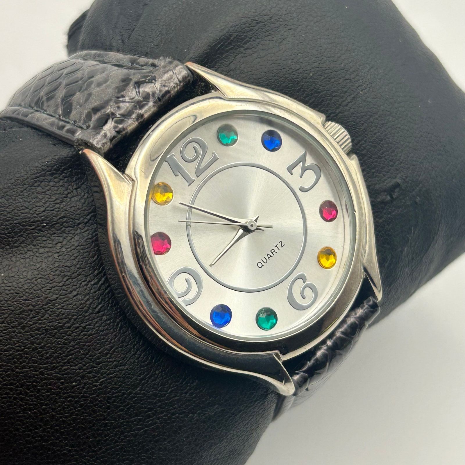 Other Accutime Multicolor Dial Watch Silver Tone Leather Band Size ONE SIZE - 3 Thumbnail