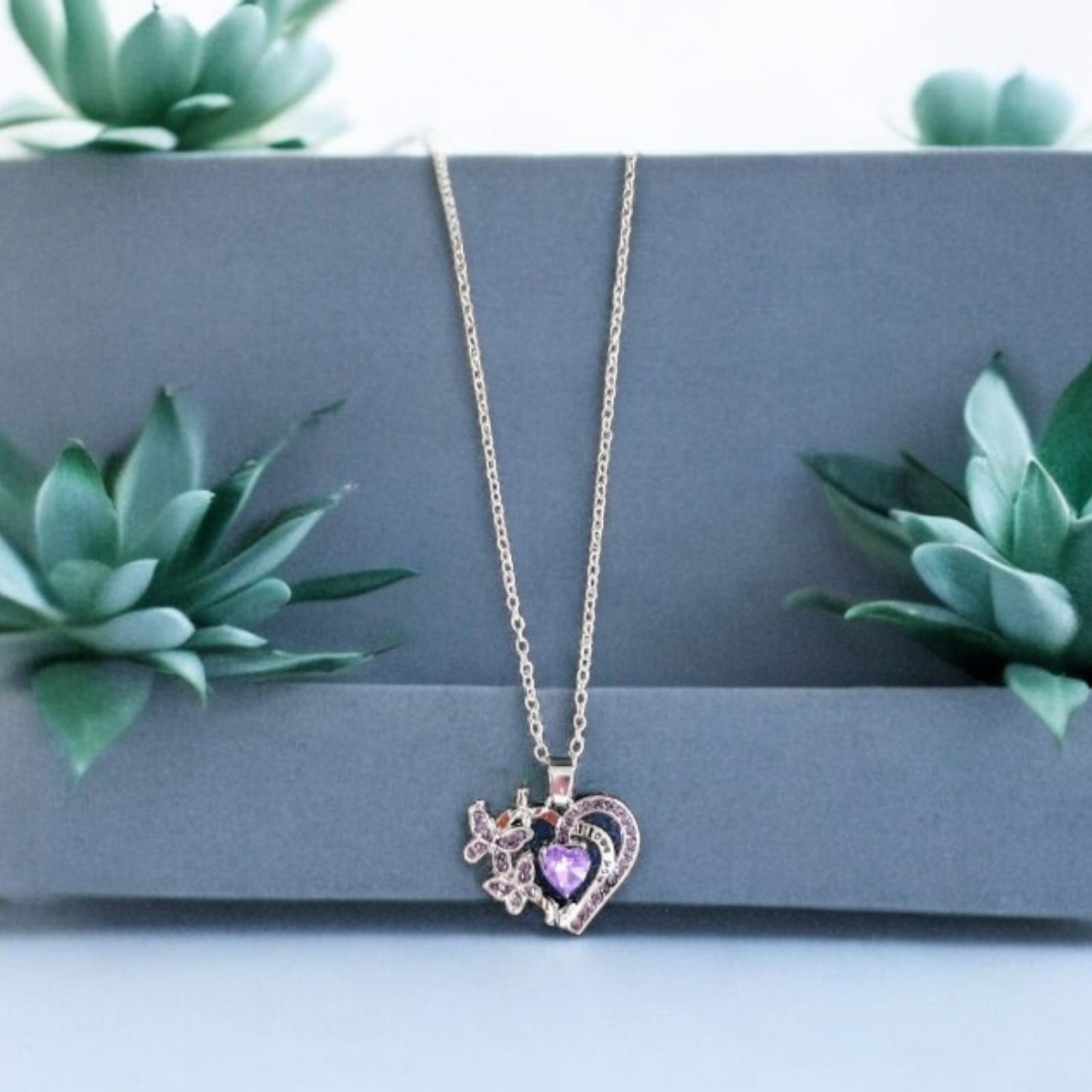 Other Purple Heart Butterfly Necklace I Love You Fashion Jewelry N Size ONE SIZE - 1 Thumbnail