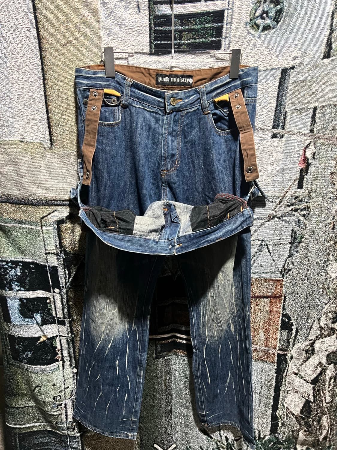 Japanese Brand DOUBLE WAIST Remake Y3 printed denim pant Size US 33 - 5 Thumbnail