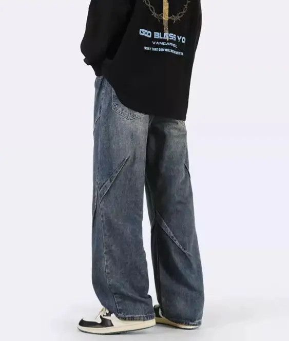 Japanese Brand VIBE Men's wide-leg loose straight patchwork jeans y2k Size US 32 / EU 48 - 4 Thumbnail