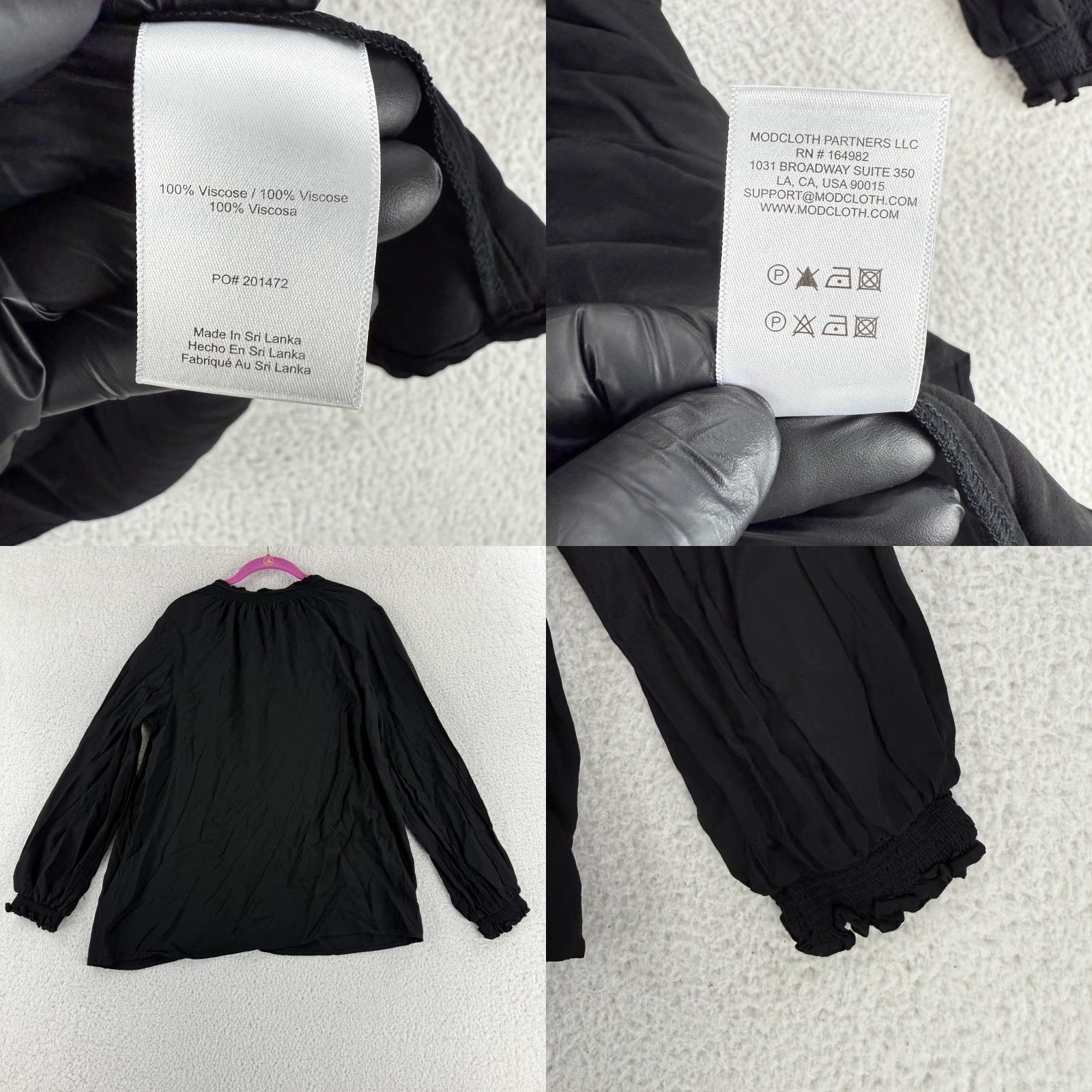 Vintage ModCloth Shirt Womens Large Black Long Sleeve Button Tie Neck Peasant Casual Blouse Size L / US 10 / IT 46 - 8 Thumbnail
