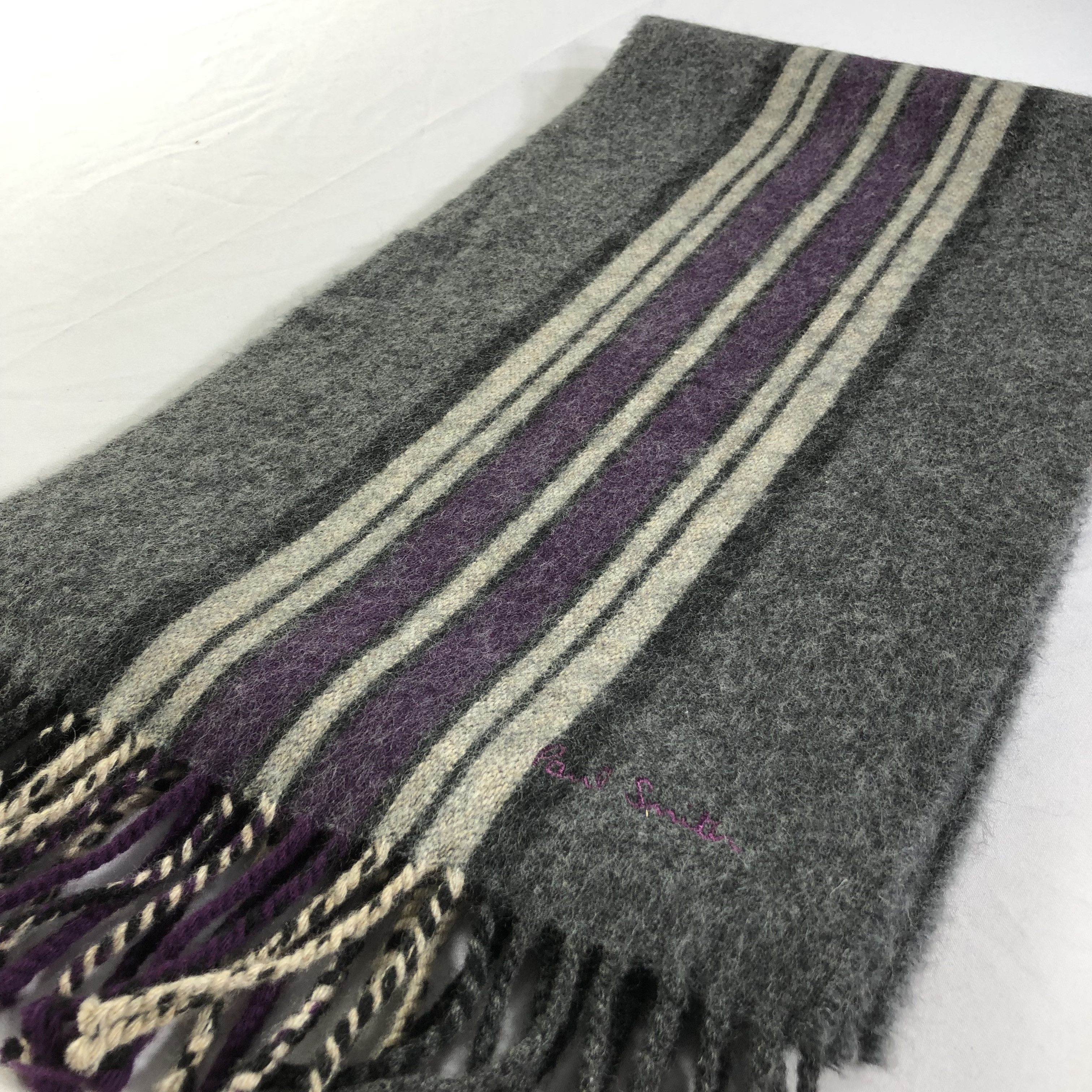 Paul Smith Paul Smith Grey Striped Wool Scarf Muffler V1553 Size ONE SIZE - 3 Thumbnail