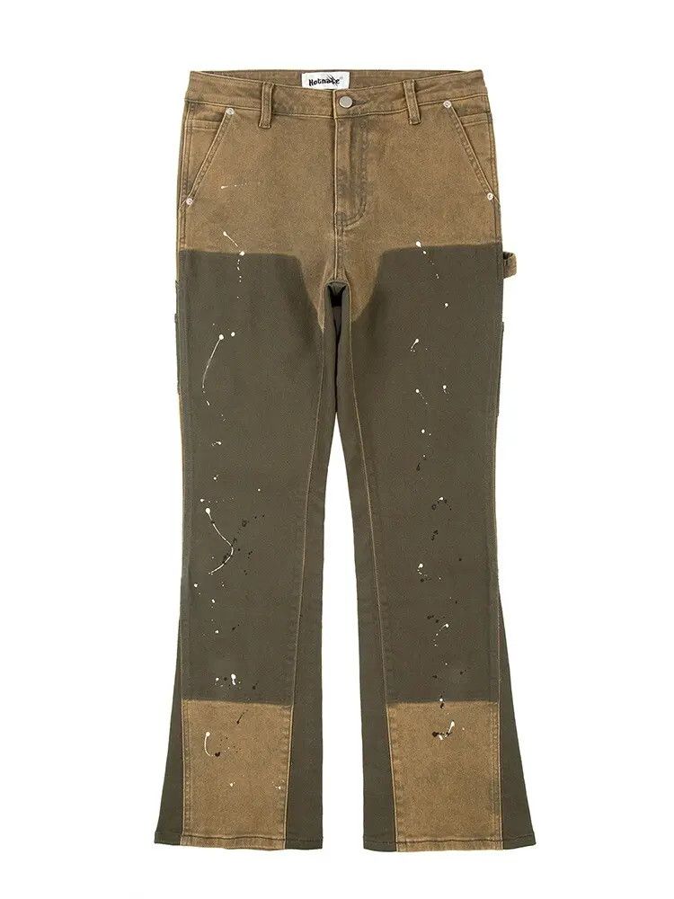 Japanese Brand × Jean Khaki Panel Flared Stack Denim Jeans Size US 30 / EU 46 - 4 Thumbnail