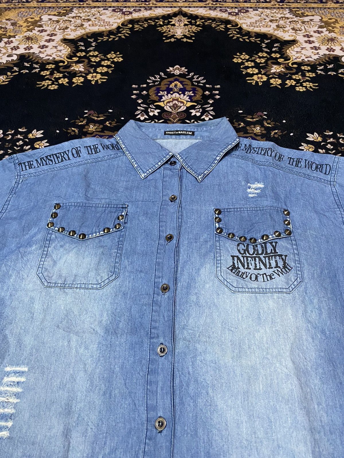 If Six Was Nine × Japanese Brand × Seditionaries Rare Y2K Ghost Of Harlem Punk Style Distressed Denim Shirt Size US L / EU 52-54 / 3 - 5 Thumbnail
