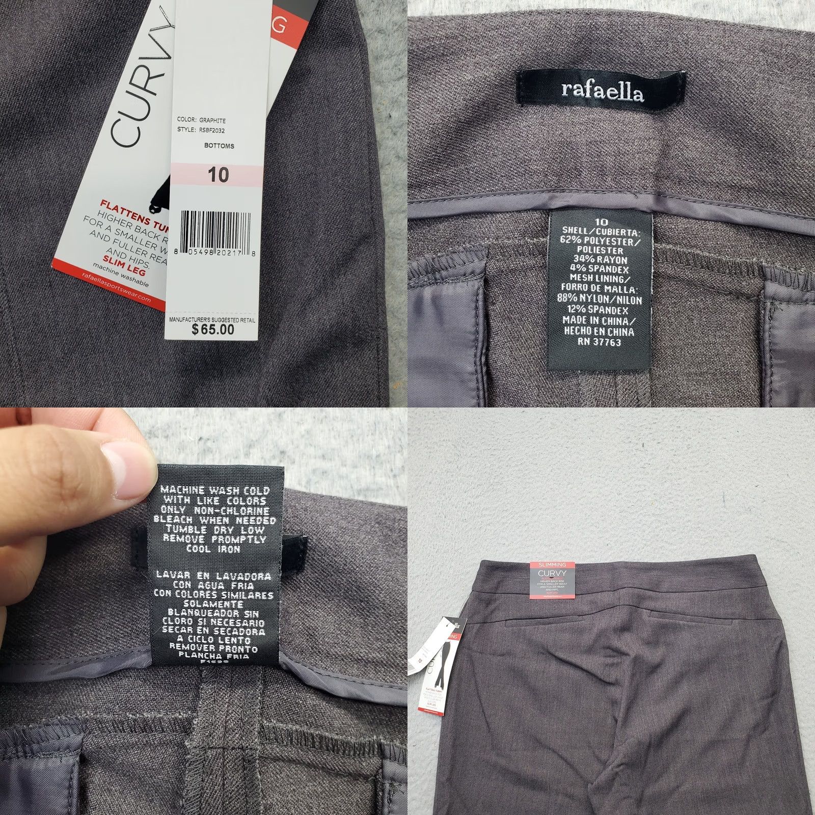 Vintage Rafaella Pants Women's 10 Gray Slimming Curvy Straight Leg Stretch High Waist Pants Size 32" / US 10 / IT 46 - 8 Thumbnail