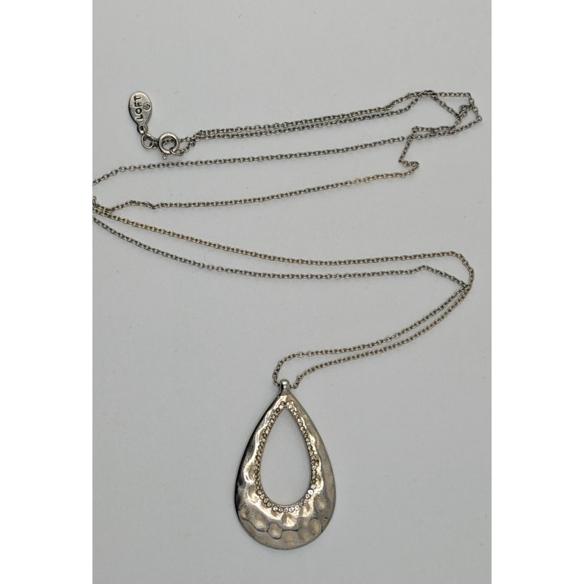 Loft Loft Silver-Tone Hammered Teardrop Pendant Necklace With Rhi Size ONE SIZE - 4 Thumbnail