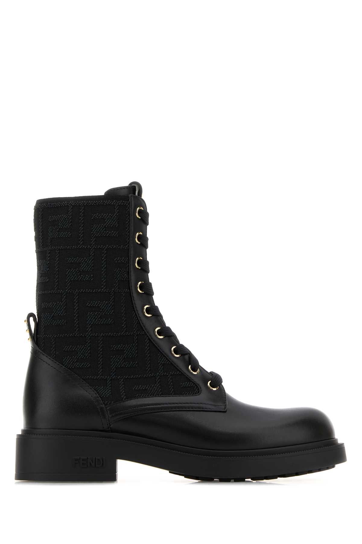 Fendi Black Canvas And Leather Ankle Boots Size US 11 / IT 41 - 1 Thumbnail