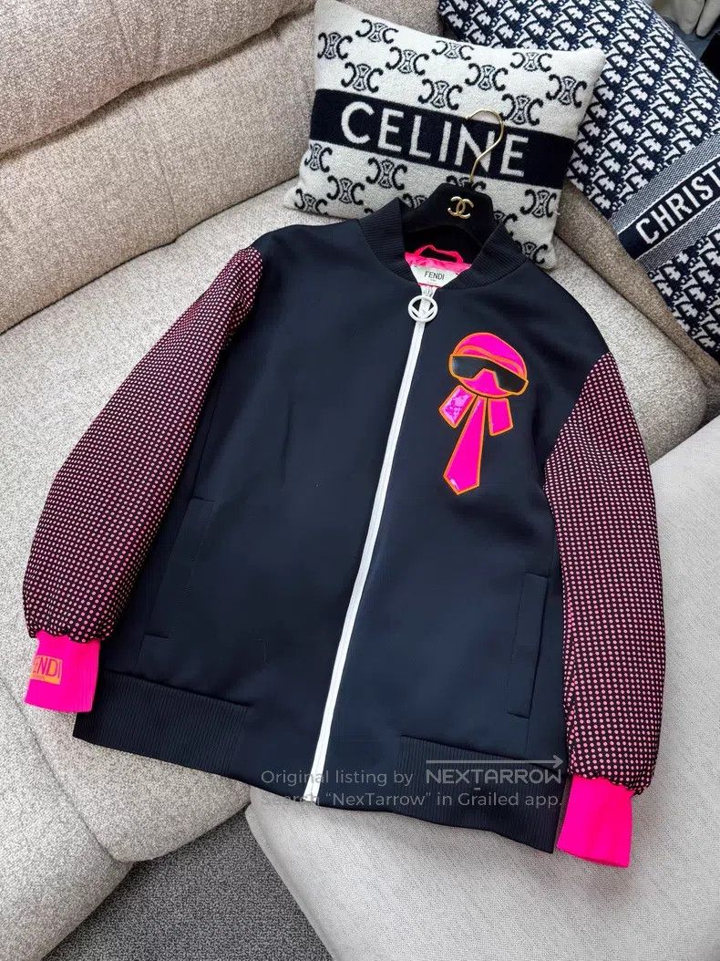Fendi Fendi Black Cotton-padded Coat with Fluorescent Pink Monst Size XS / US 0-2 / IT 36-38 - 2 Thumbnail