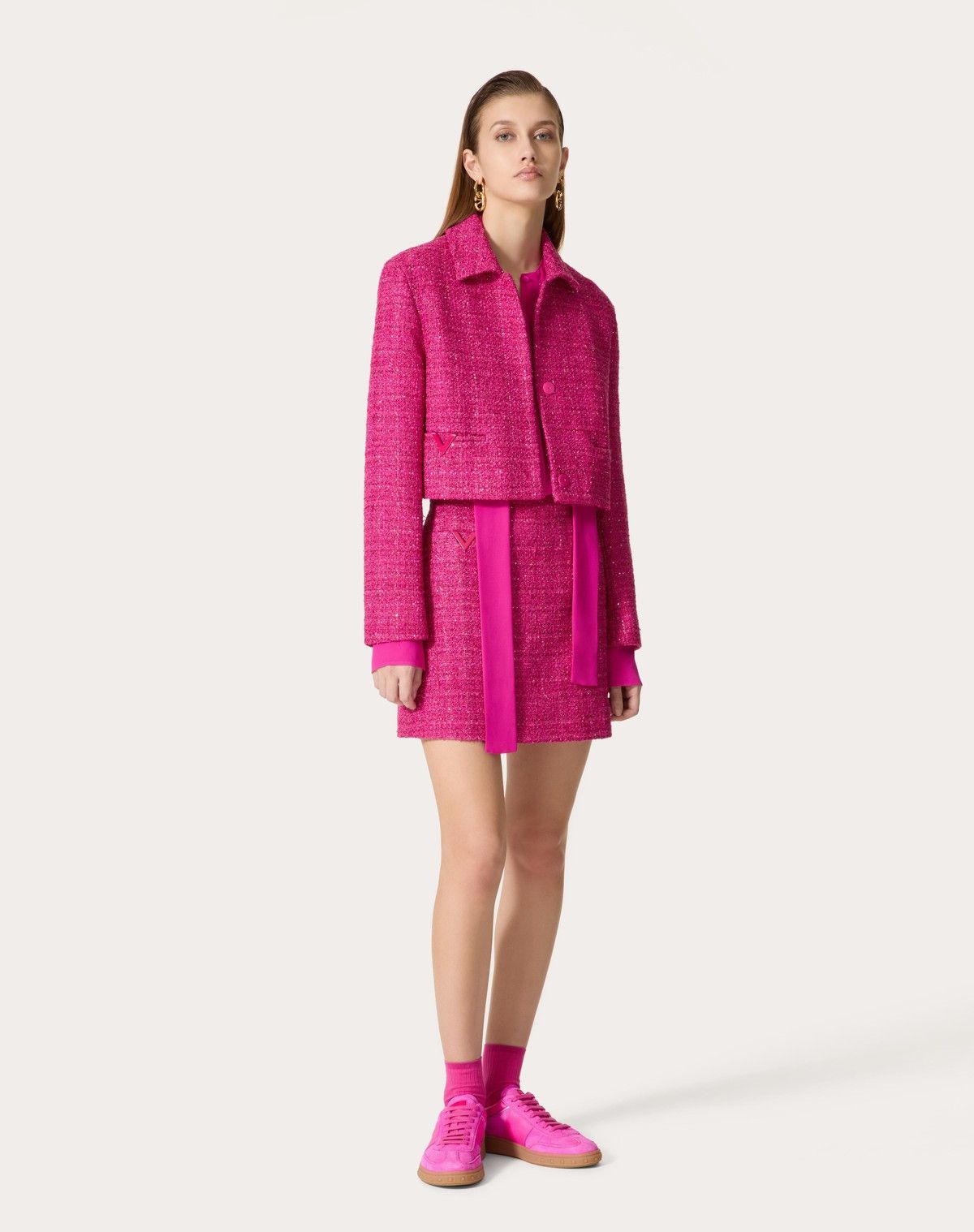 Valentino o1s1wg110525 Glaze Tweed Light Jacket in Pink Size M / US 6-8 / IT 42-44 - 3 Thumbnail