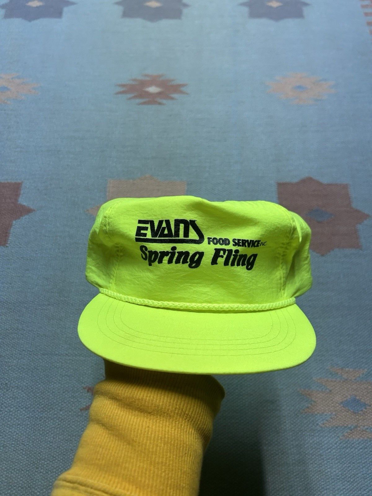 Vintage Vtg SnapBack hat Evans food service hi vis neon yellow nylon Size ONE SIZE - 2 Thumbnail