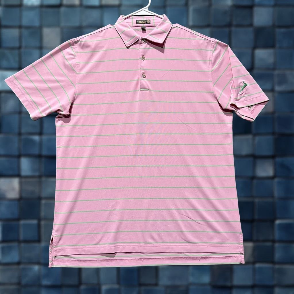 Peter Millar Peter Millar Summer Comfort Shirt Mens Large Pink/Green Striped Golf Polo GUC Size US L / EU 52-54 / 3 - 1 Thumbnail